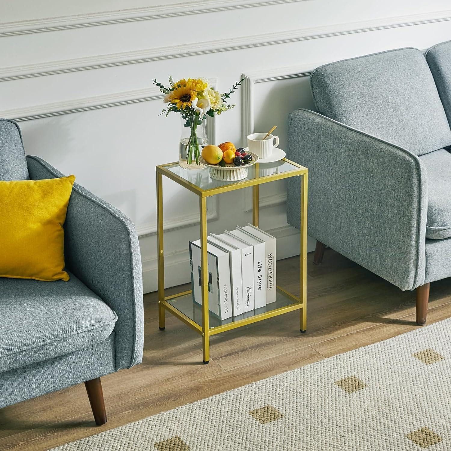 LuxusKollektion Beistelltisch Beistelltisch Quadratischer Couchtisch Metallrahmen gehärtetes Glas – Bild 5 von 5