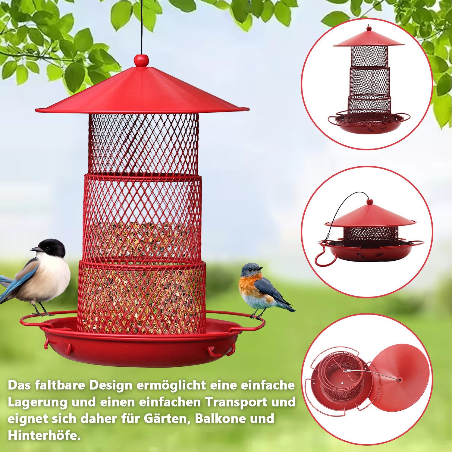 Refined Living Vogelhaus Vogelfutterhaus Aufhängen Eichhörnchen-vorgeschützter Vogelhäuschen, 3 Schicht wasserdichtes Futterspender Futterstation vögel für Bäume