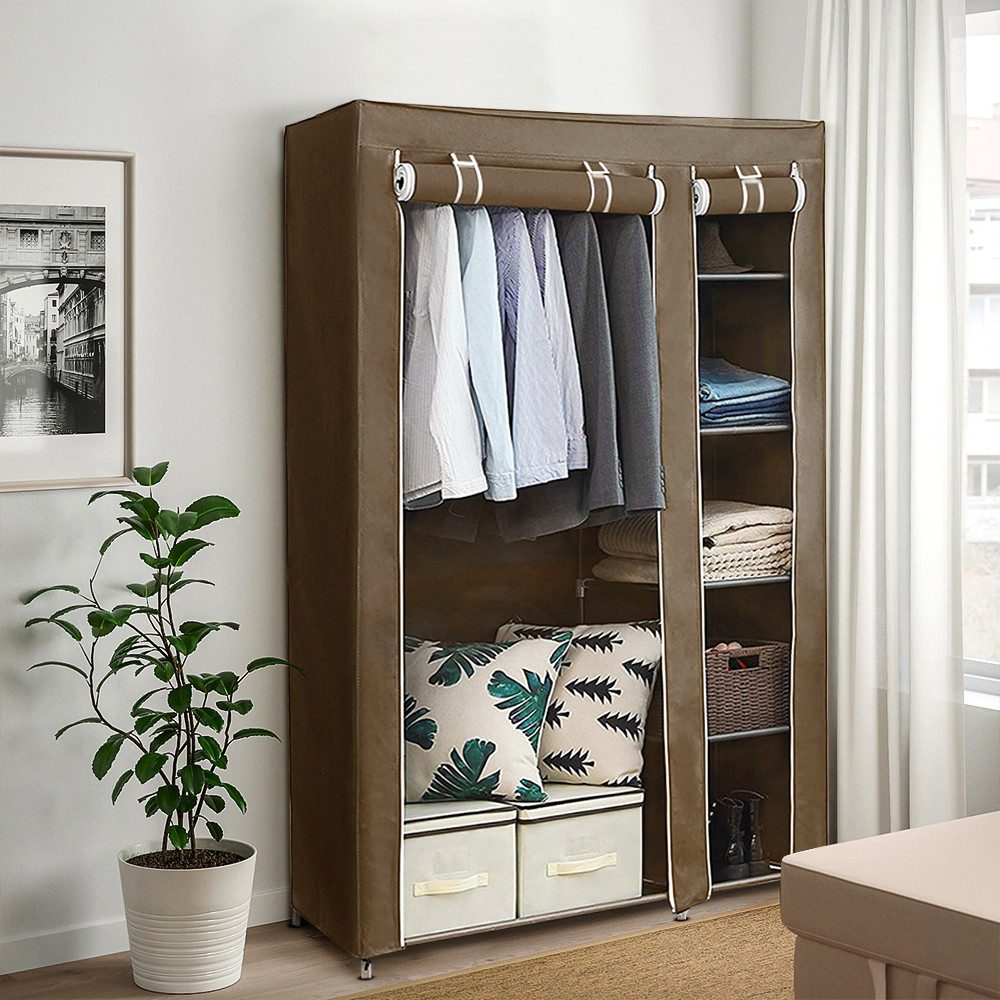 JEOBEST Stoffschrank Kleiderschrank, Stoffschrank, faltbare Garderobe mit Kleiderstangen mit Kleiderstange, Reißverschluss & Ablagen