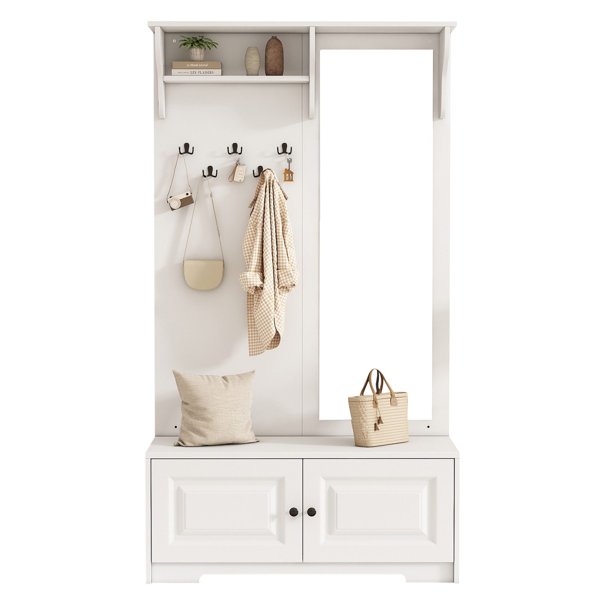 KLAM HOME Garderoben-Set Garderoben-Set mit Spiegel & Sitzbank für Flur, (5 günstig online kaufen