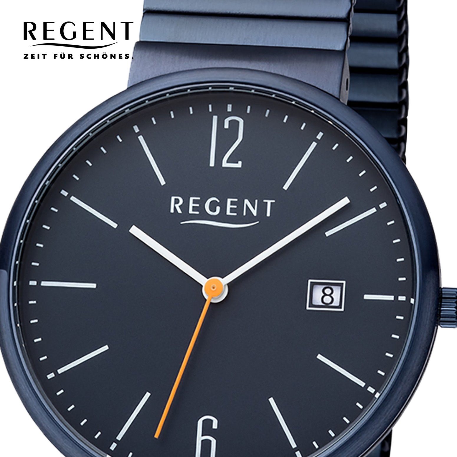 Regent Quarzuhr Regent Herren Quarz Uhr BA-580 Edelstahl, Herren Armbanduhr  rund, mittel (ca. 38mm), Edelstahlarmband | Quarzuhren