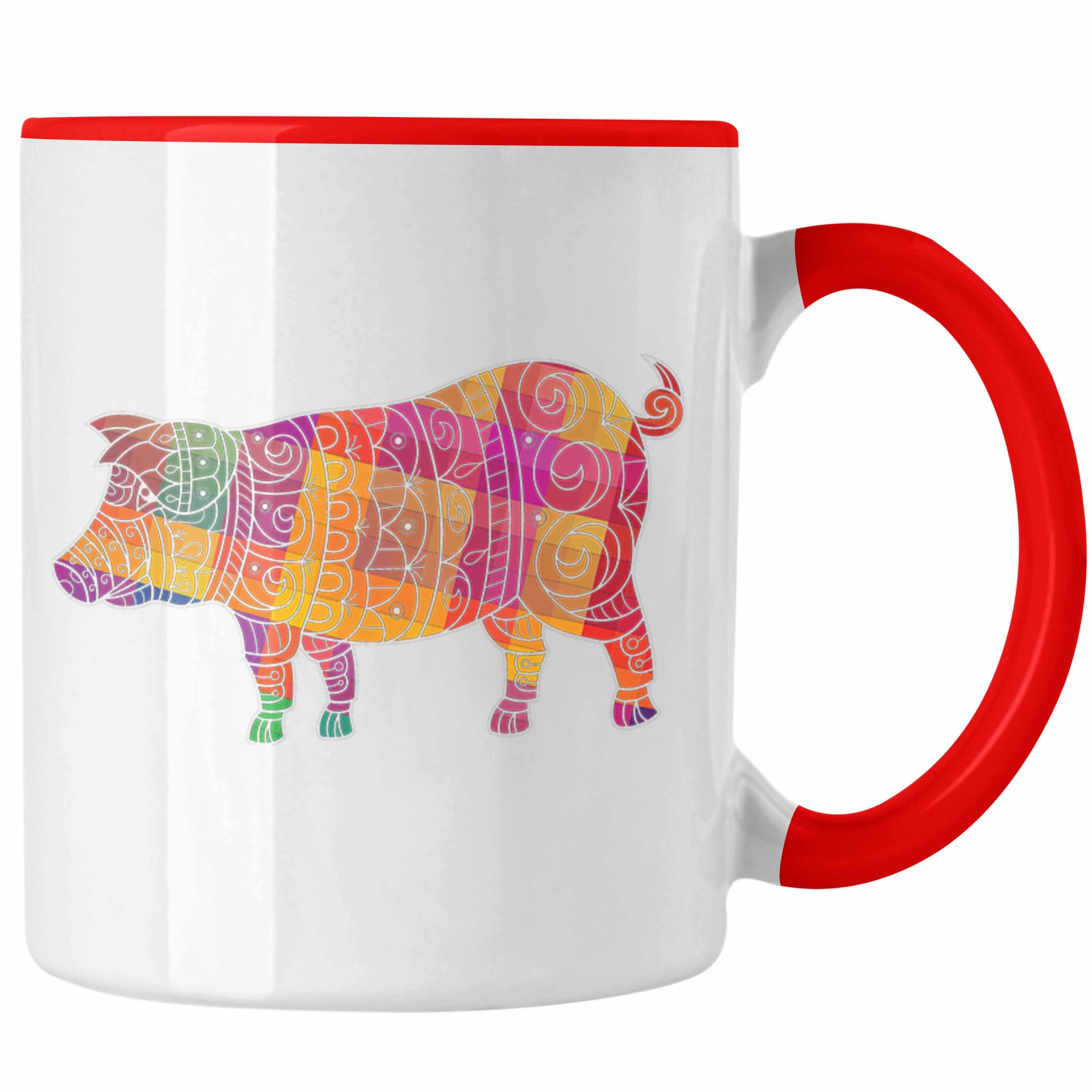 Trendation Tasse Trendation - Schwein Tasse Geschenk Bauern Schweine Polygon Grafik Ferkel Rot