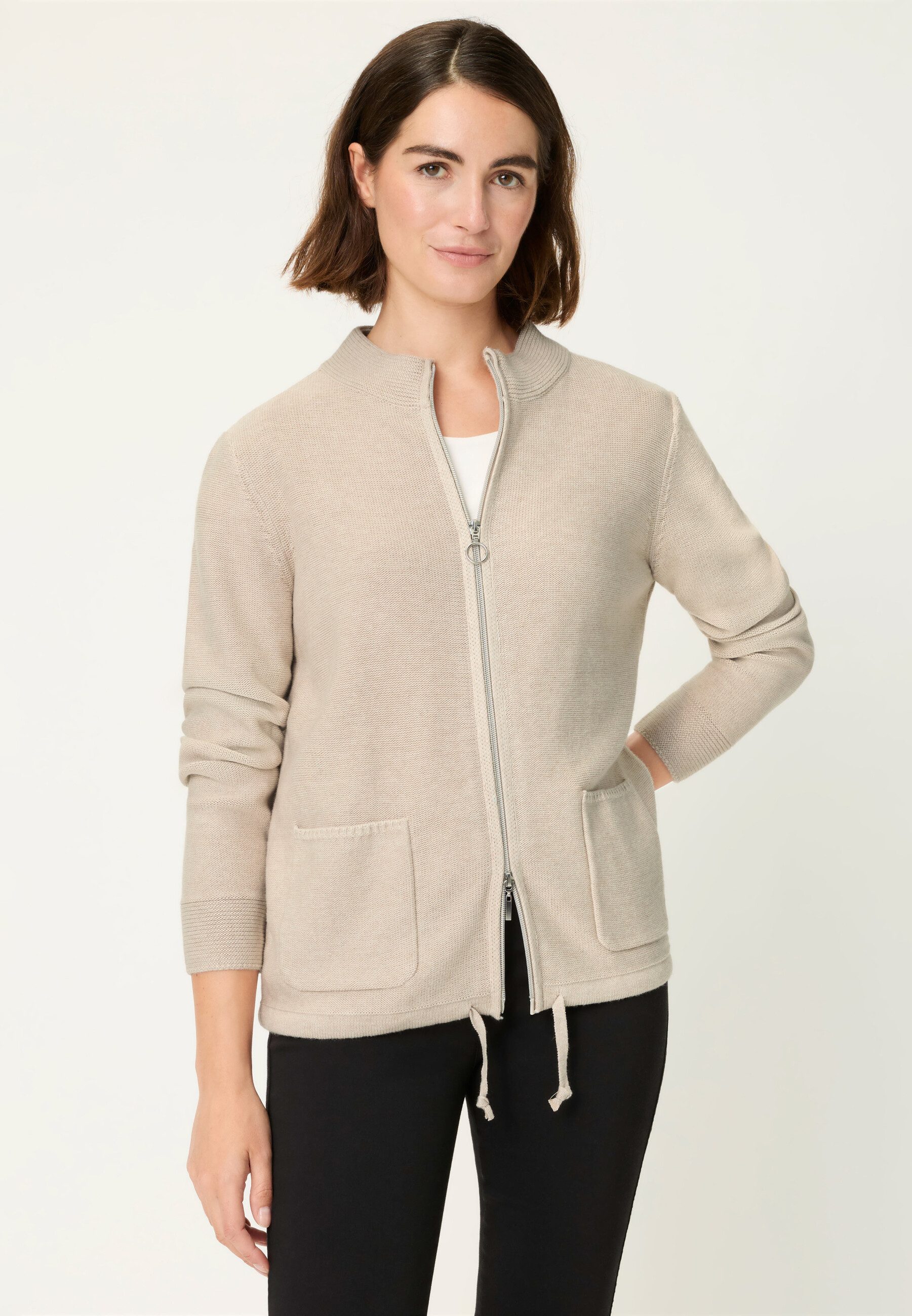 Olsen Cardigan mit Tunnelzug und Stehkragen