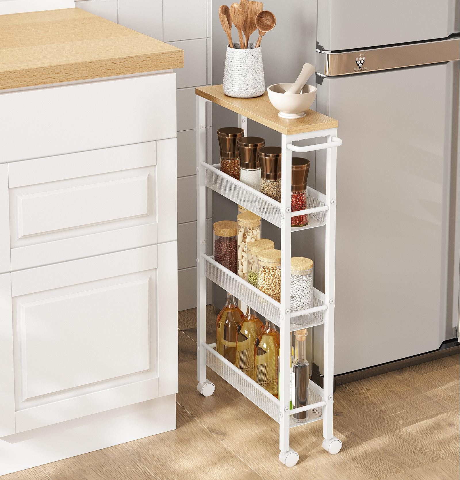 VASAGLE Beistellwagen, Küchenwagen schmal, Nischenregal, 13 x 45,5 x 77 cm