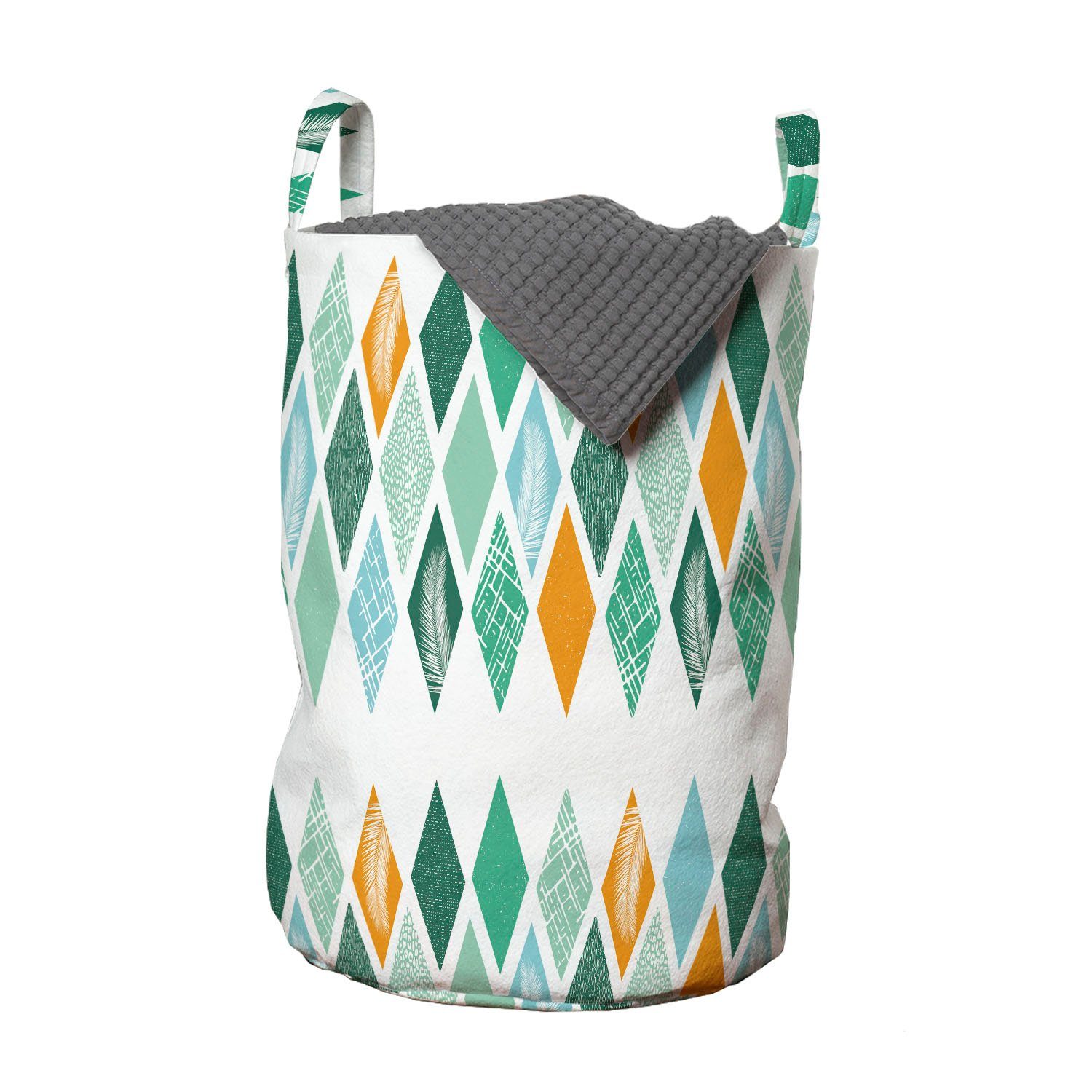 Abakuhaus Wäschesäckchen Wäschekorb mit Griffen Kordelzugverschluss für Waschsalons, Geometrisch Moderne Aufwändige Rhombuses