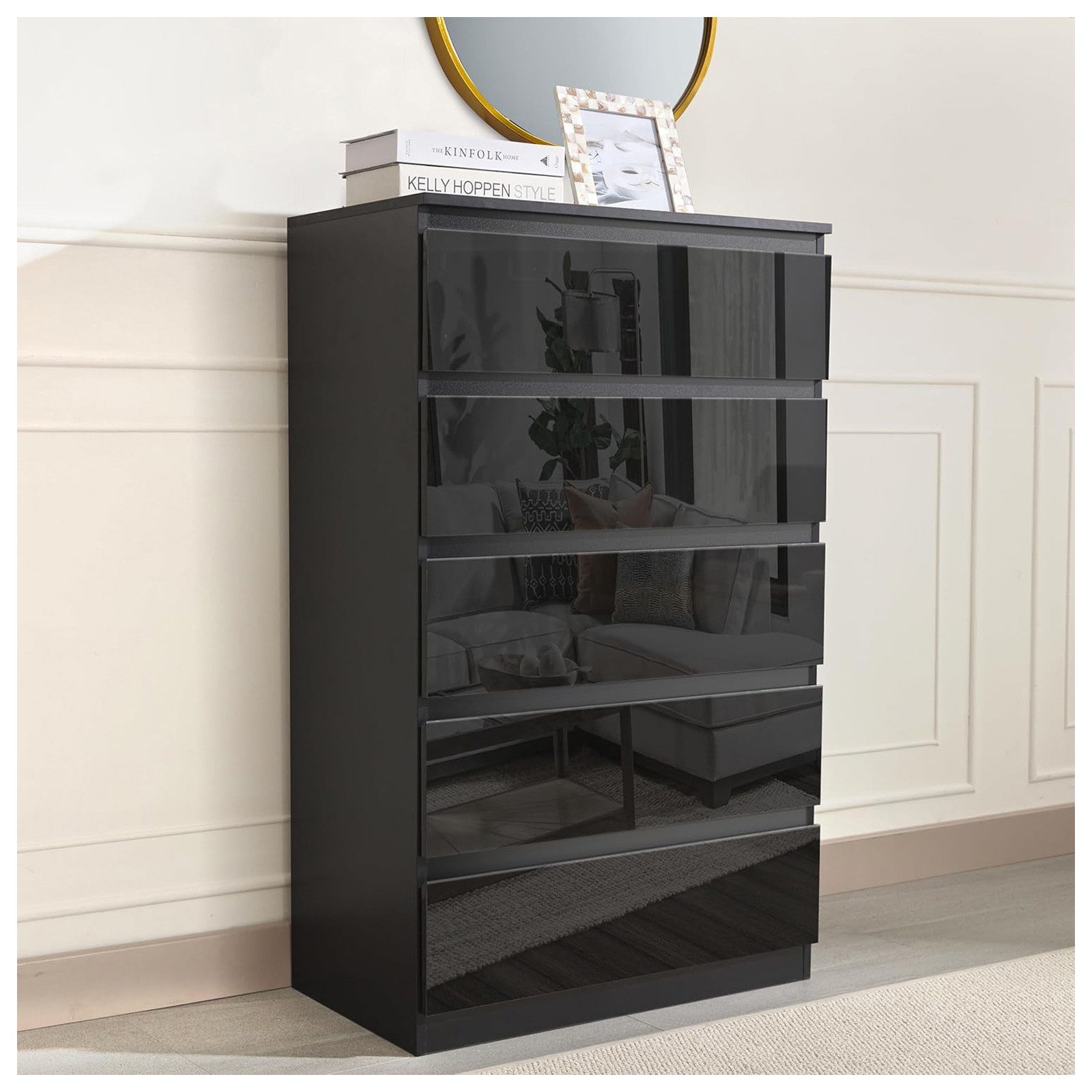 HTI-Living Sideboard Sideboard Kenji 5 Schubladen Hochglanz Schwarz (Stück, günstig online kaufen
