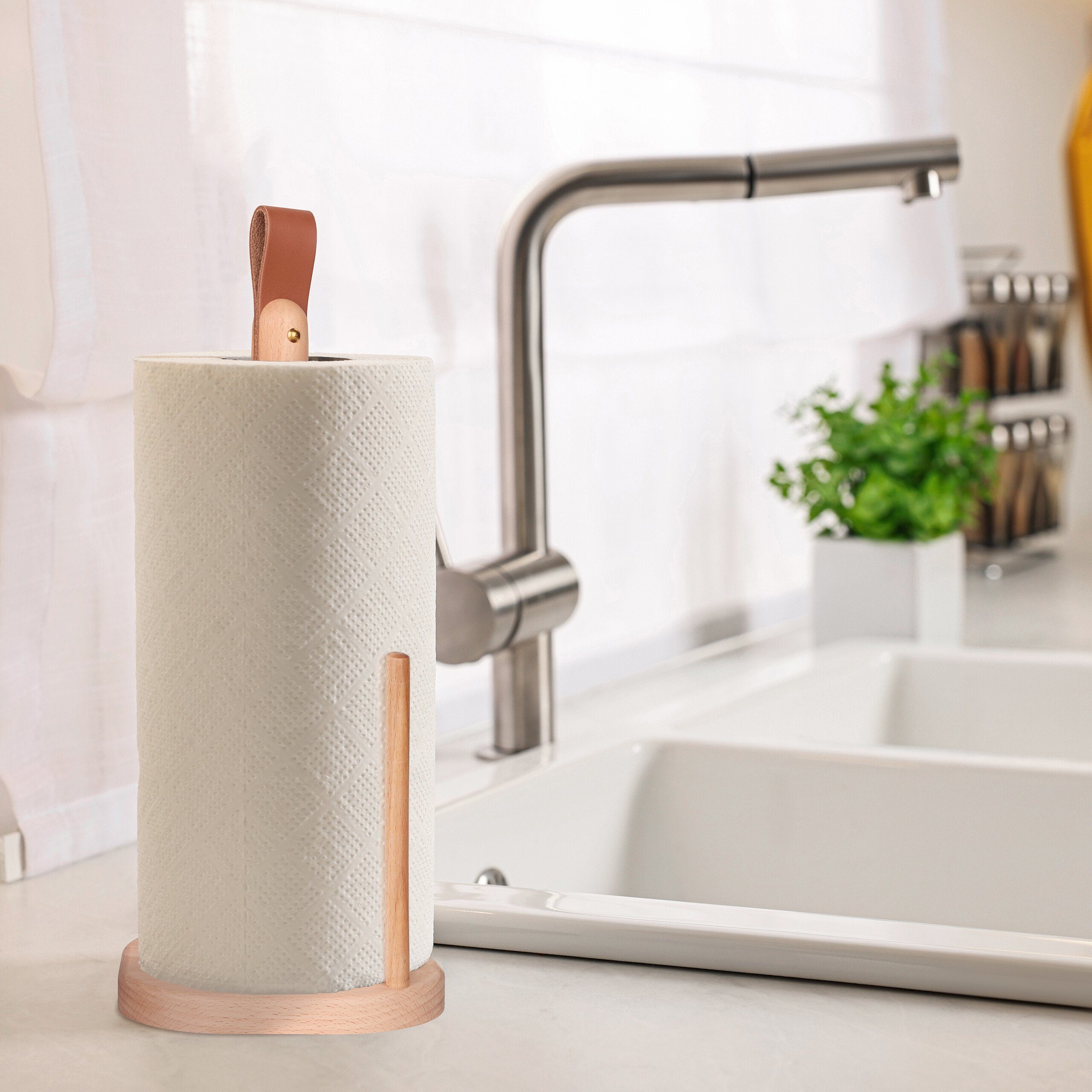 relaxdays Küchenrollenhalter Eckiger Küchenrollenhalter aus Holz