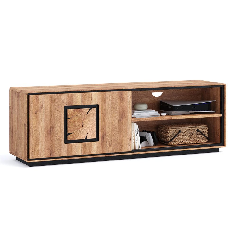 Lomadox Lowboard WOODBRIDGE-69, in Eiche massiv geölt, 166 cm breit, Hirnholz, montiert