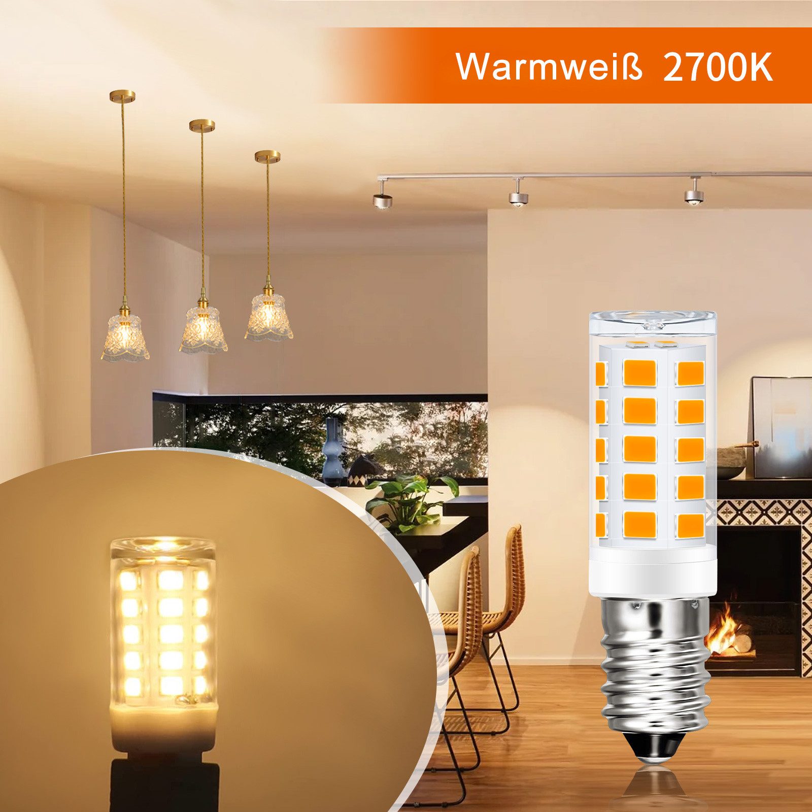 ZMH LED-Leuchtmittel E14 Vintage 8ER Glühbirne - 2700K Retro Glas 3W Energiesparlampe, E14, 8 St., Warmweiß, Aufgerüsteten 2835 SMD-LEDs für Schlafzimmer Küche – Bild 4 von 5