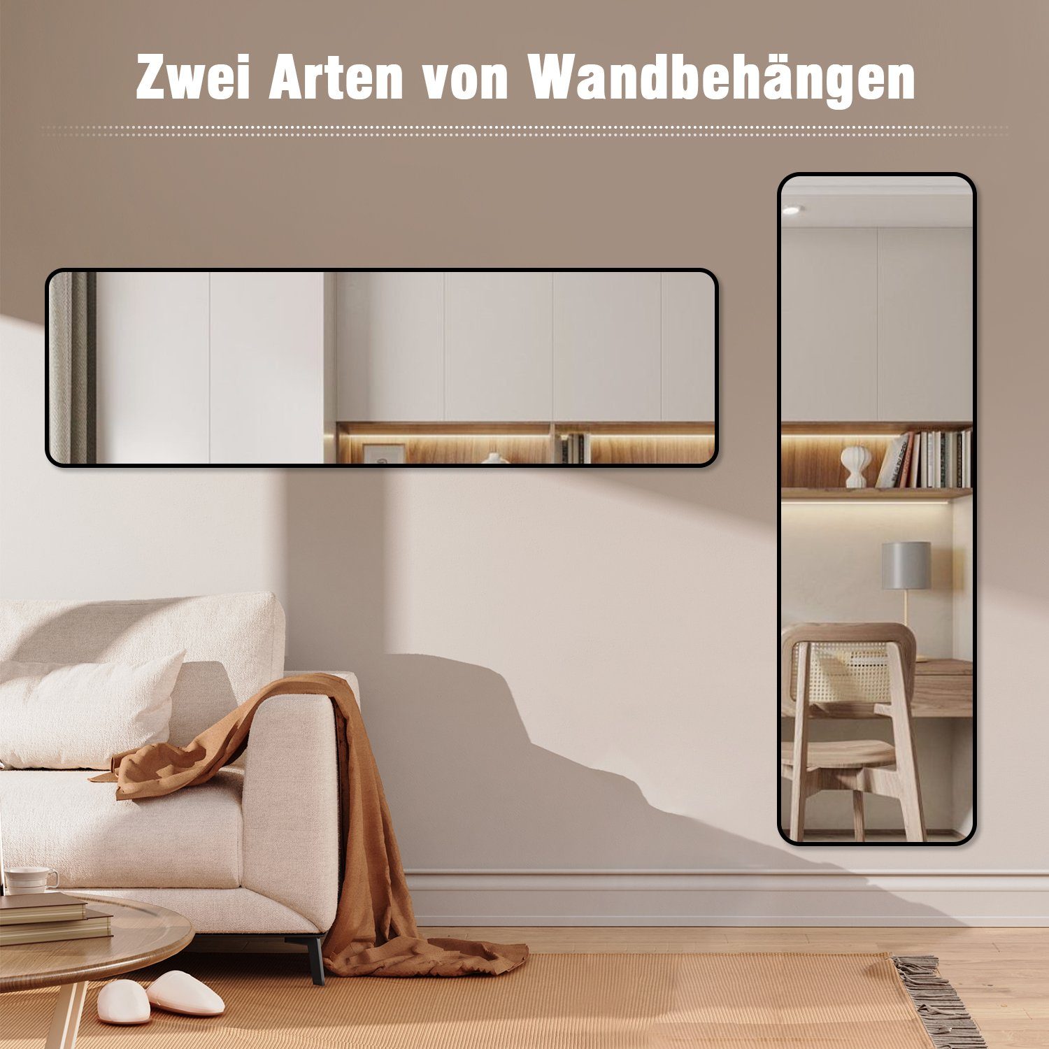 rechteckig,Modern Wandspiegel groß groß 140x40cm Schwarz Boromal Standspiegel Spiegel (Flurspiegel,Hochspiegel, Ganzkörperspiegel Aluminiumlegierung-Rahmen), HD 160x40cm
