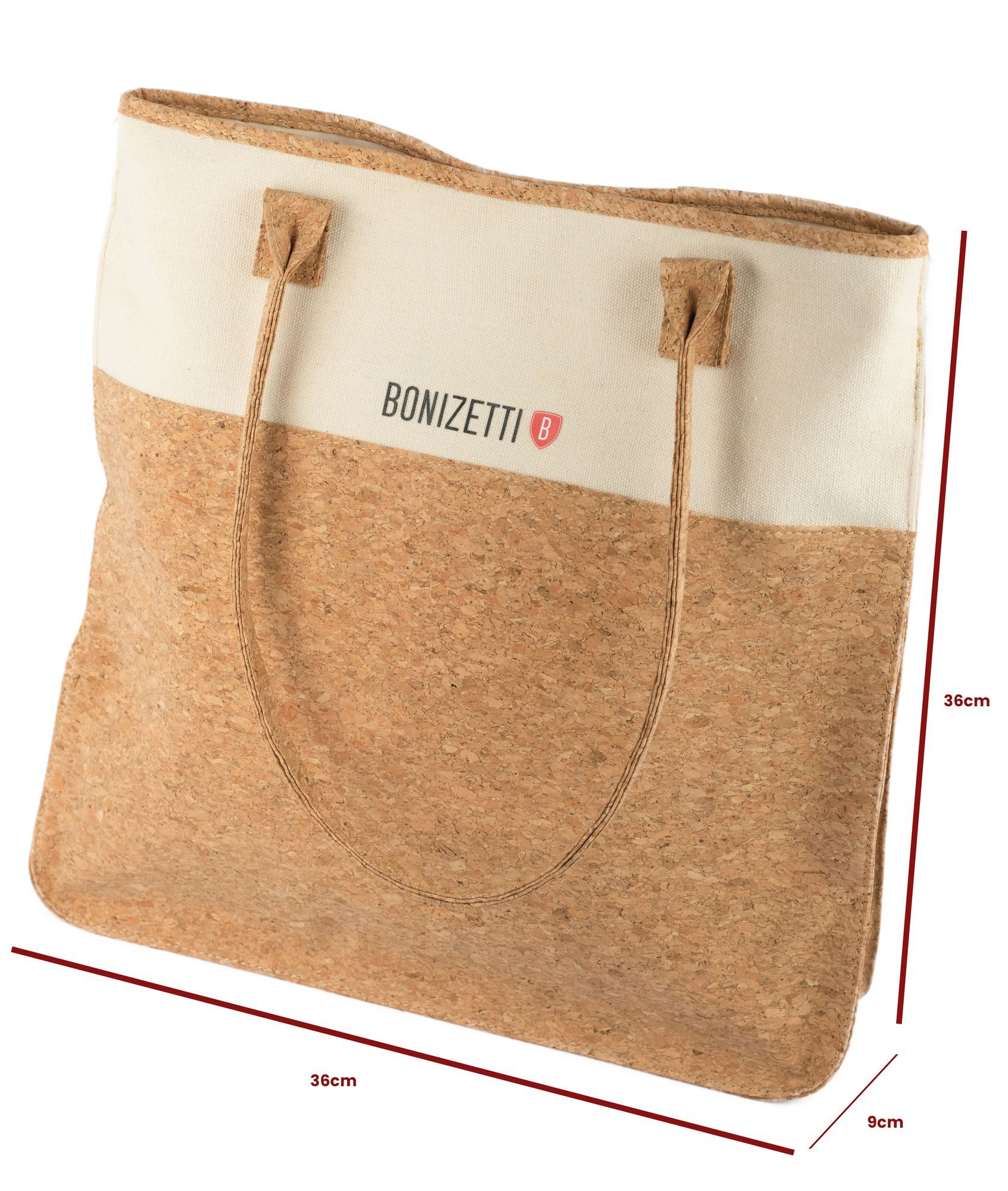 Bonizetti Handtasche Korktasche CARINA (36 × 36 × 9 cm, Kork medium, 1-tlg), Recyceltes Canvas & Kork, vegan, nachhaltig