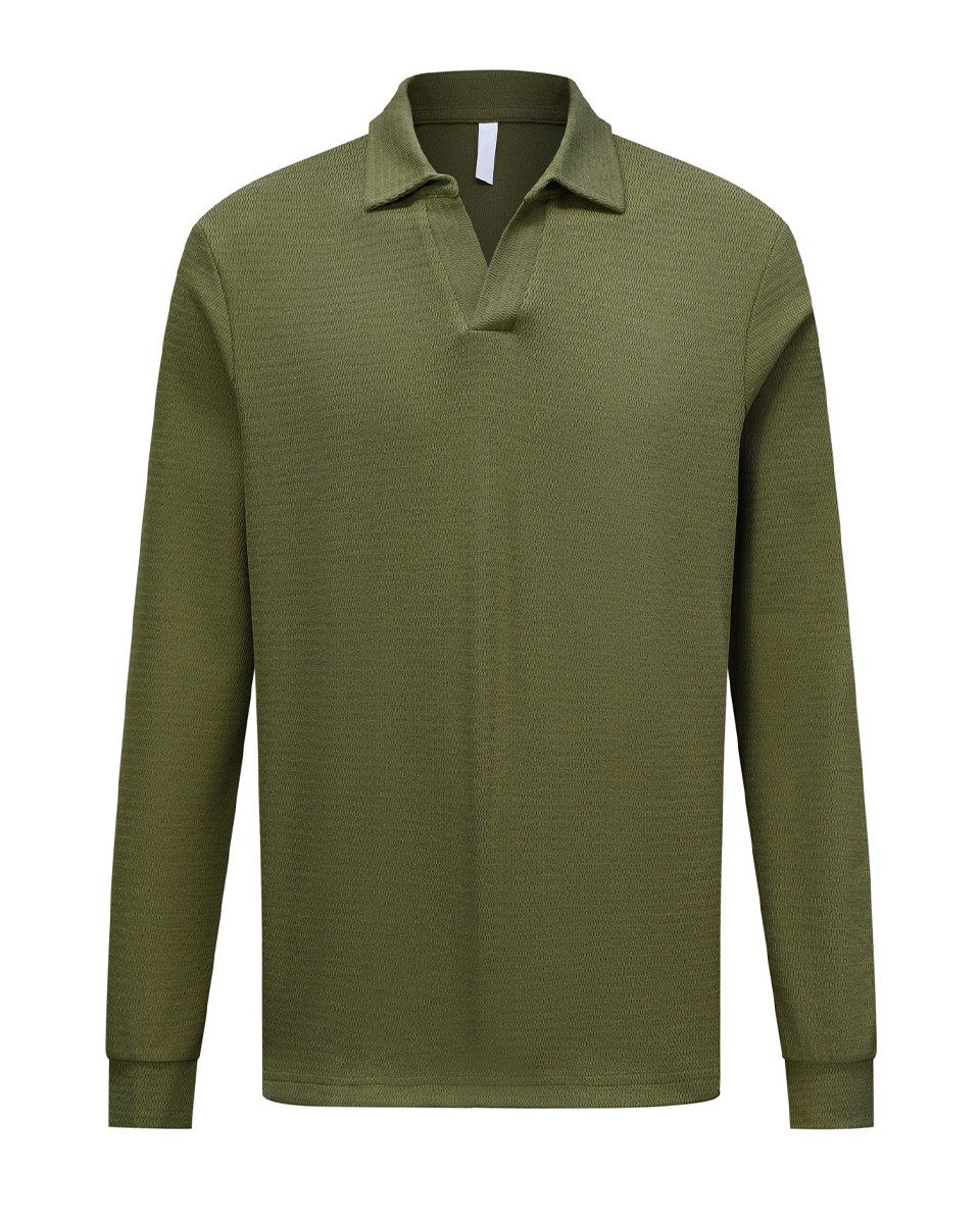 Allthemen Poloshirt mit Zopfmuster langarmshirt Baumwolle Shirt für Winter