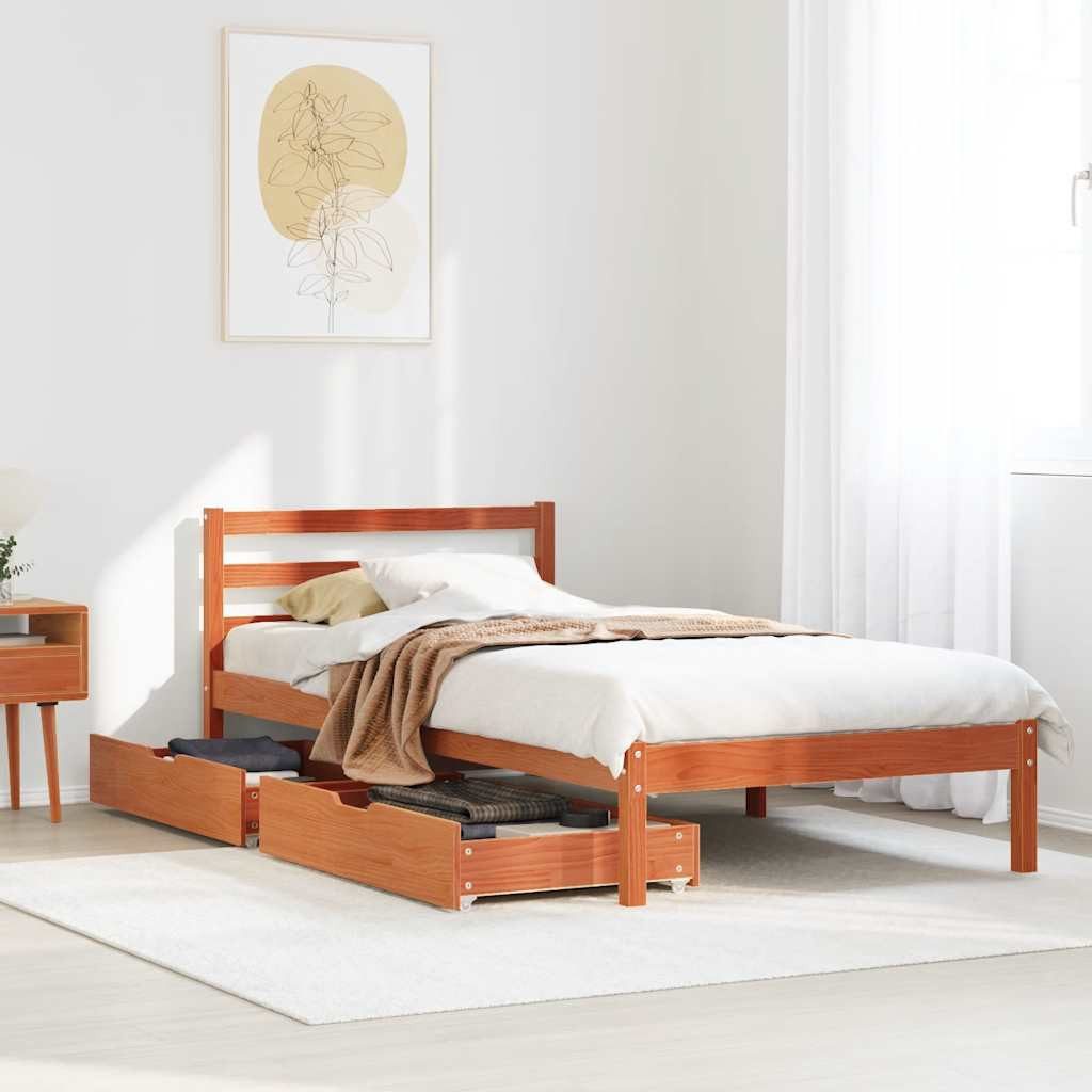 vidaXL Bett Massivholzbett ohne Matratze Wachsbraun günstig online kaufen
