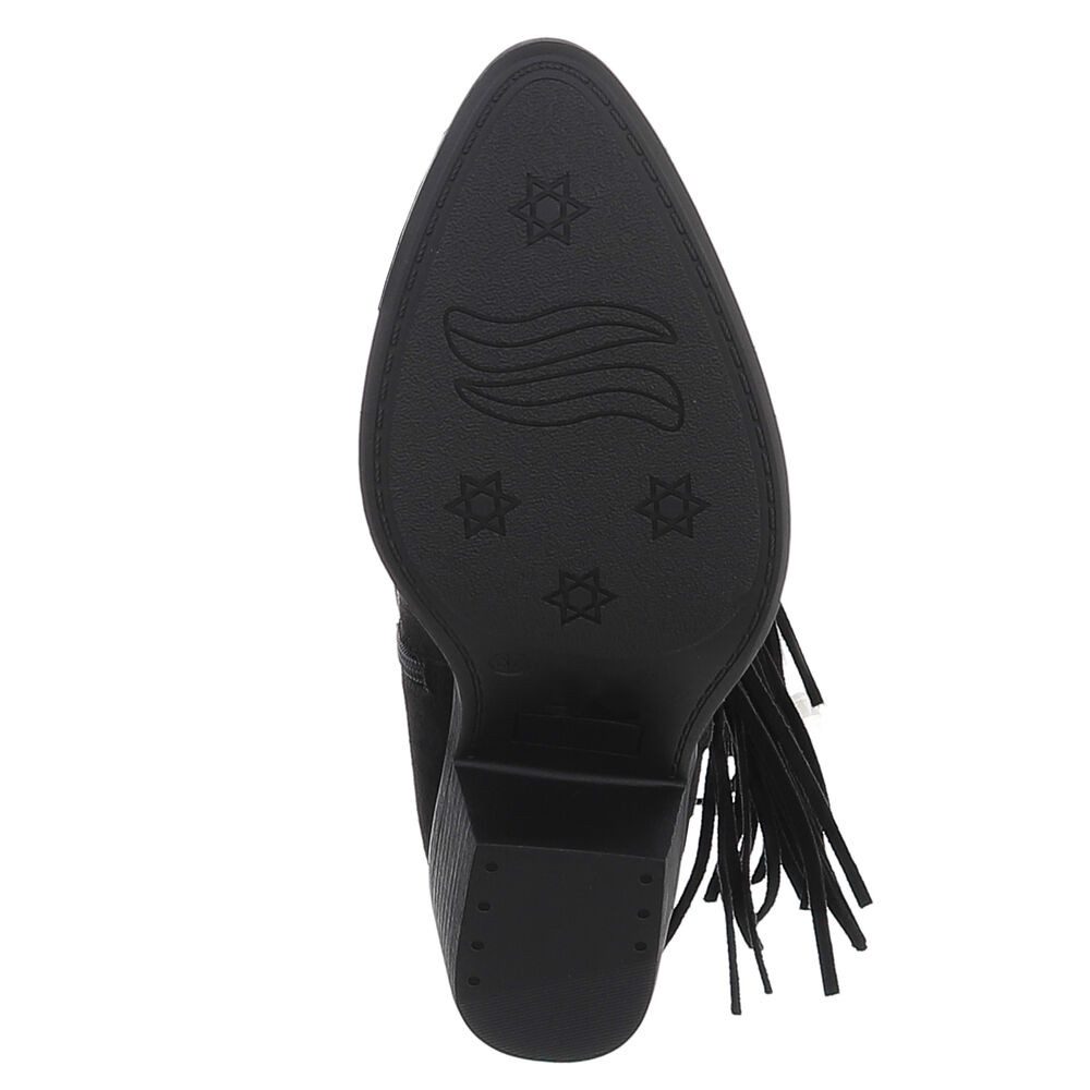 Ital-Design Elegante Damenstiefel mit Fransen für Alltag und Freizeit Westernstiefel (90471226) Blockabsatz Stiefel in Schwarz – Bild 3 von 5