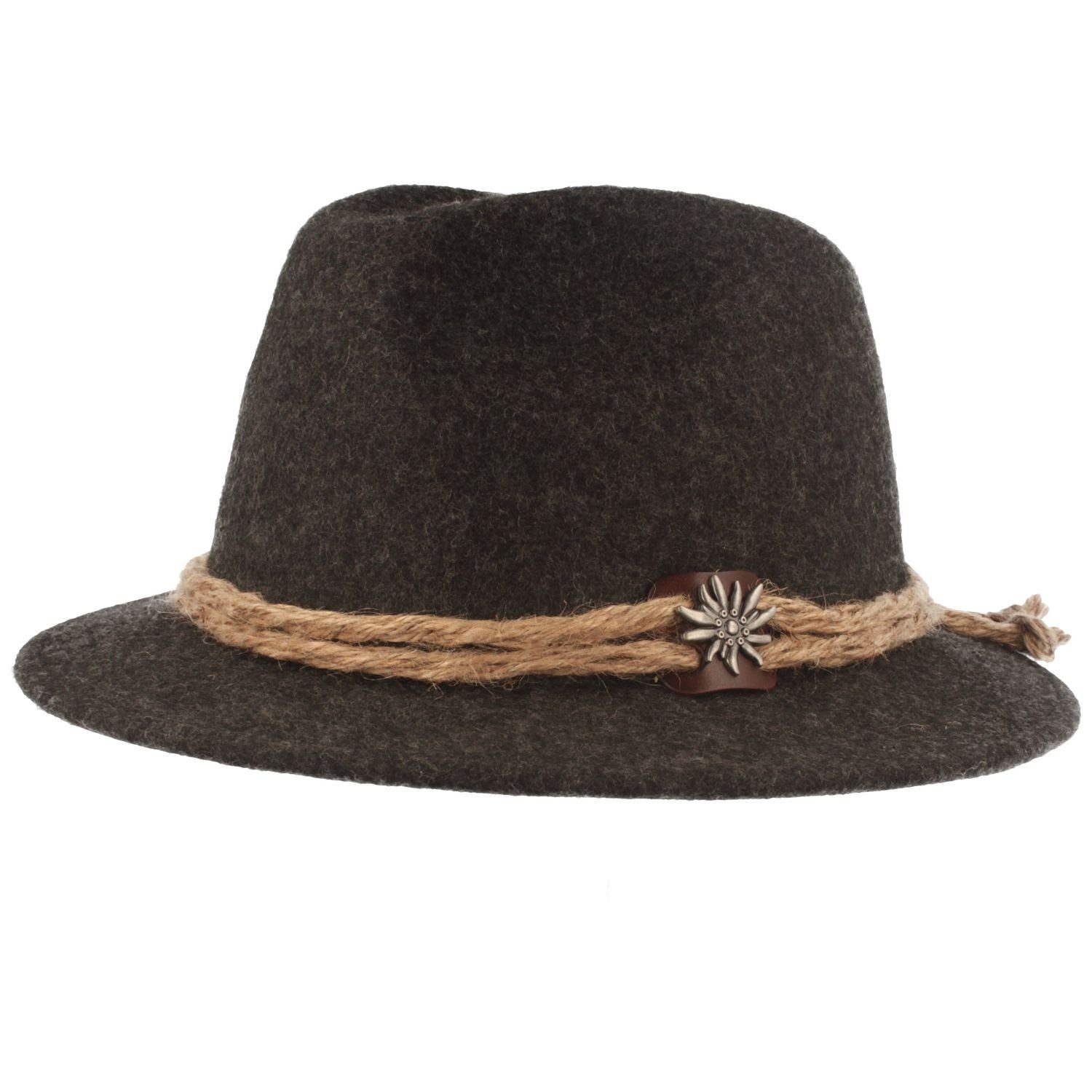 Breiter Filzhut mit Edelweiß und grober Kordel günstig online kaufen