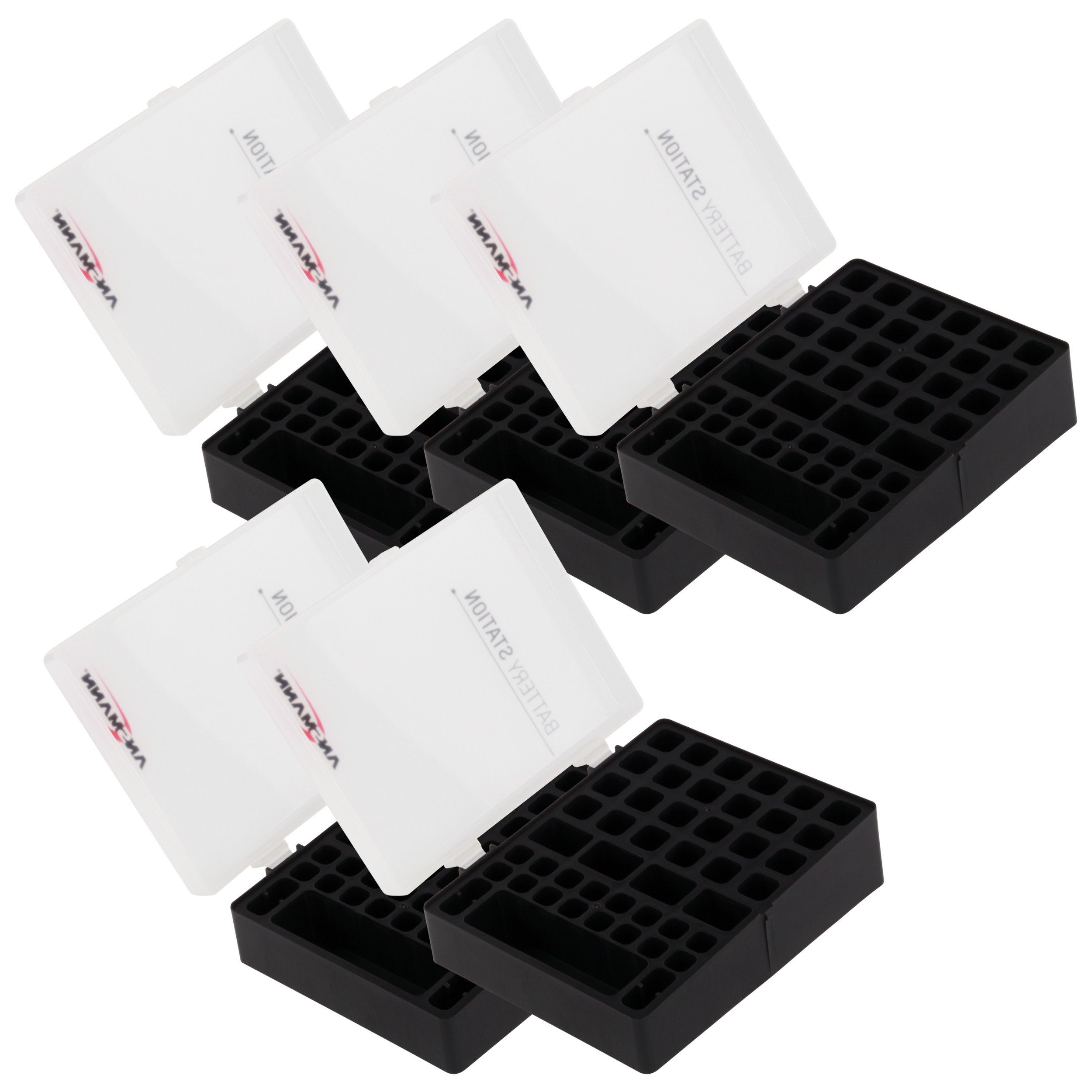 Batteriebox für 48 Batterien Akkus, 5 Stück, für Größe AAA, AA, 9V Akku