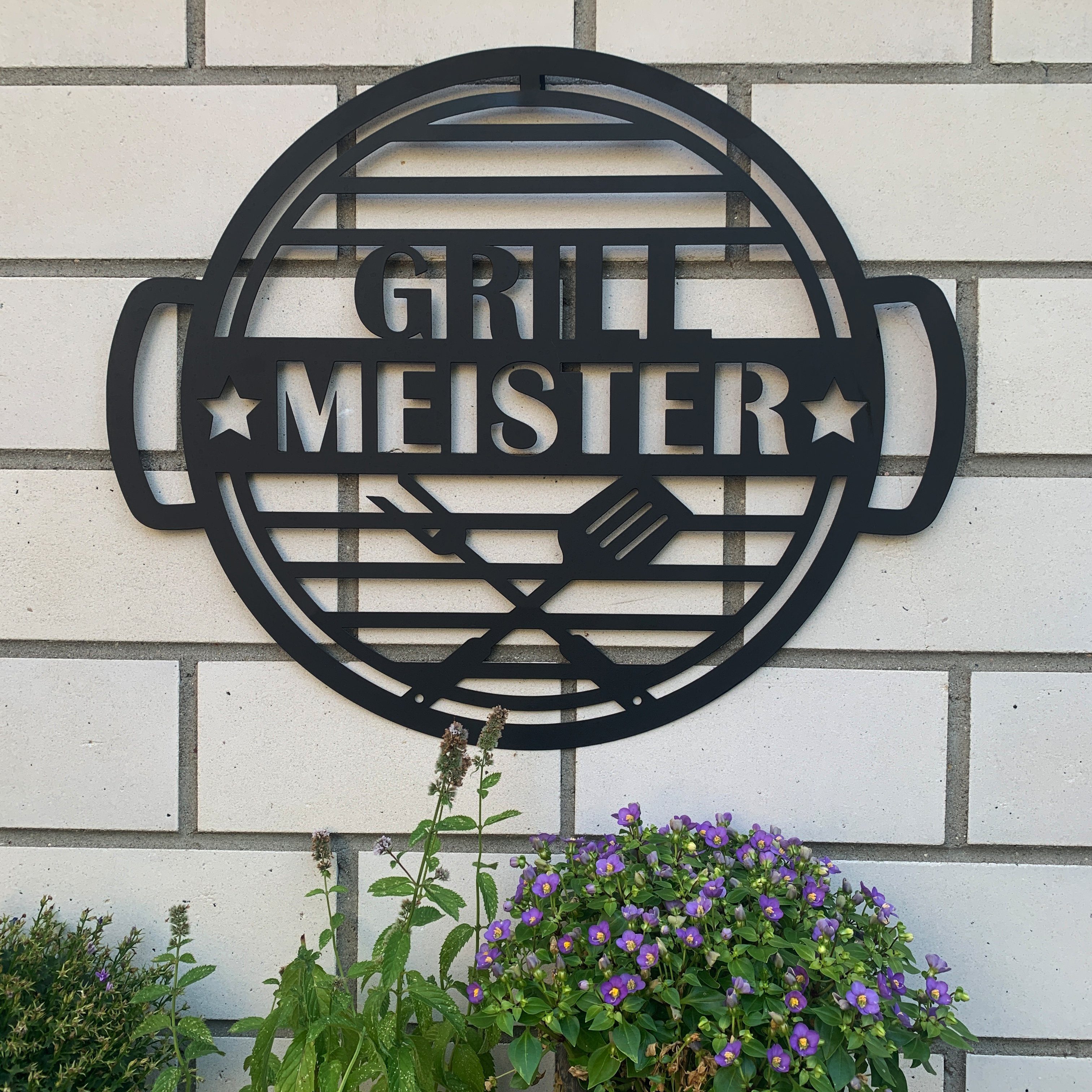 K&L Wall Art Metallbild Grillmeister langlebige Grill Garten Deko BBQ Metall (Metallschild), Balkon Wanddeko Wandbild, Geschenk