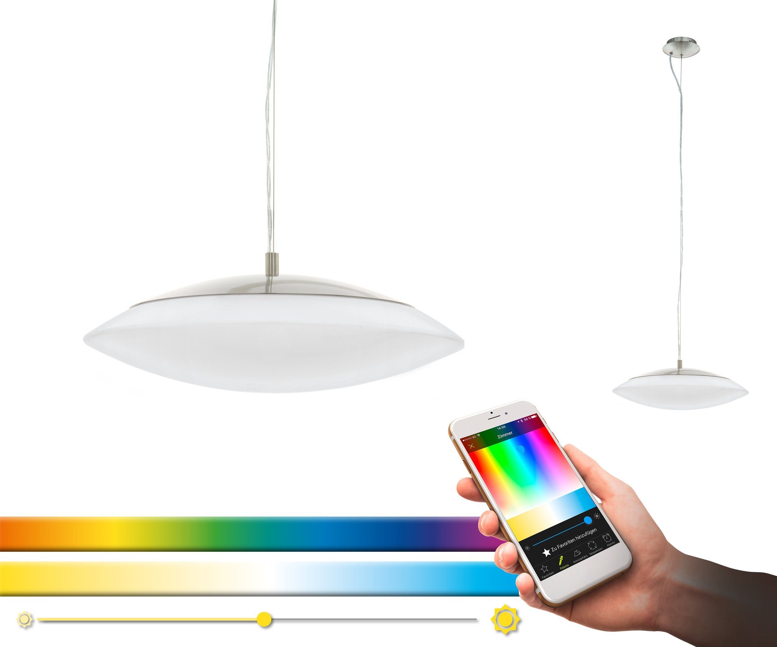 EGLO LED-Hängeleuchte Frattina-c, Leuchtmittel inklusive, Hängelampe, Hängeleuchte, Pendelleuchte, Modern, Weiß, RGB, dimmbar