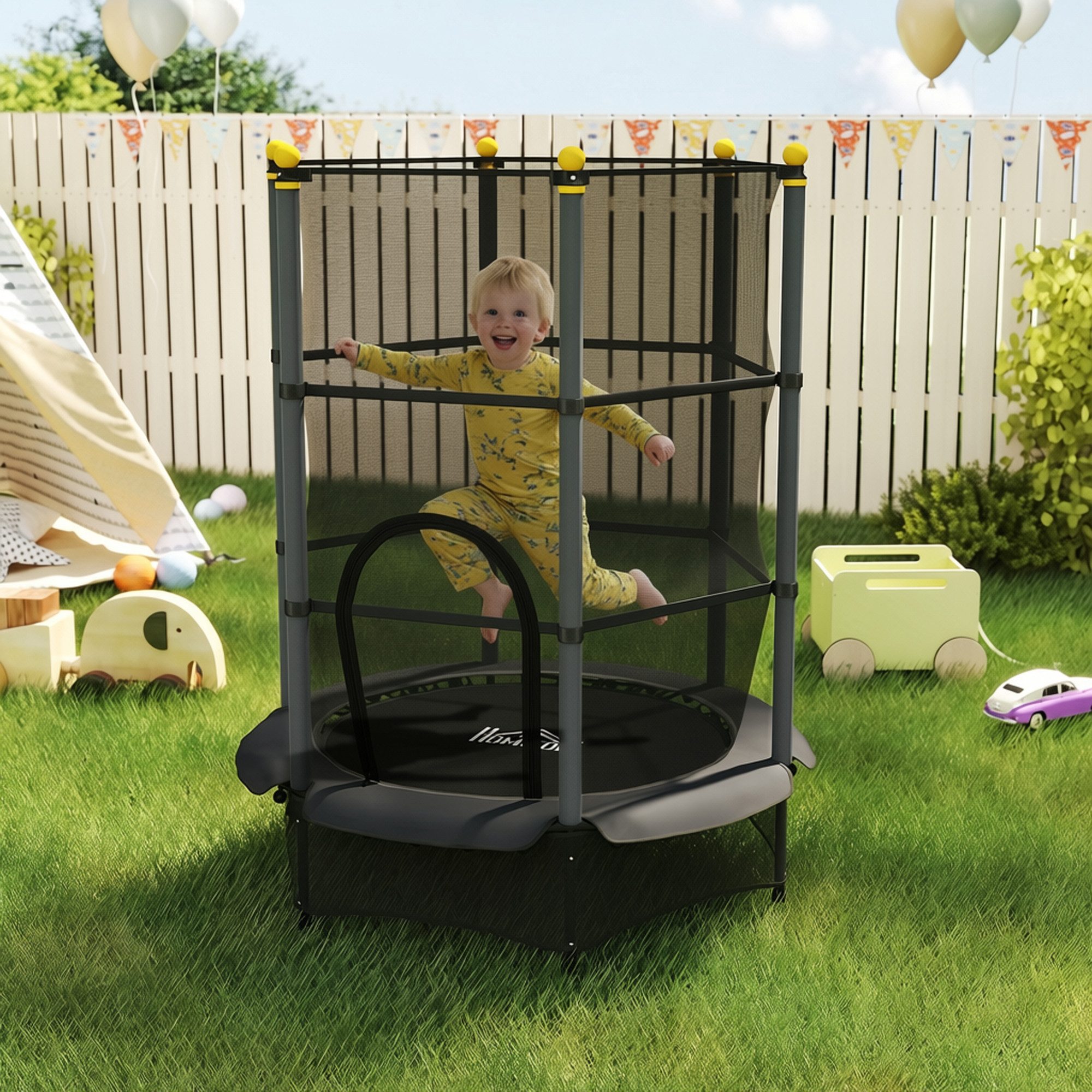 HOMCOM Kindertrampolin Trampolin Outdoor mit Sicherheitsnetz, Randabdeckung, Ø 140 cm, (Indoor Trampolin, 1 tlg., Trampolin), für Kinder 3-10 Jahre, bis 50 kg belastbar, Schwarz