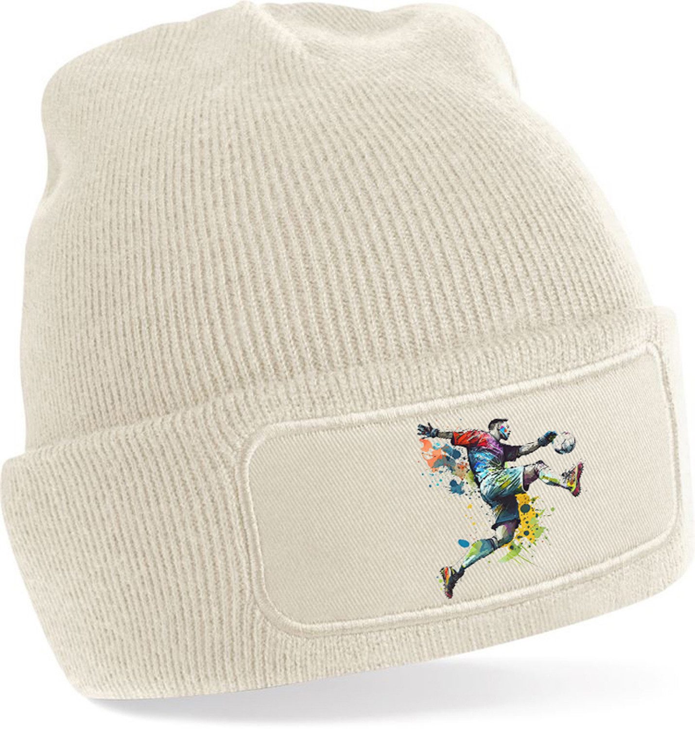 Strickmütze für kalte Tage - Beanie mit Umschlag und Torwart Fussball Print