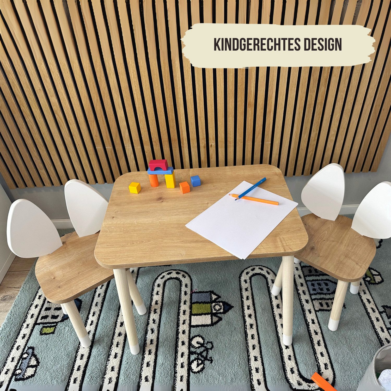 Malino Kindersitzgruppe Kindertisch mit 2 Stühlen, Sitzgruppe für Kinder ab 2 Jahre