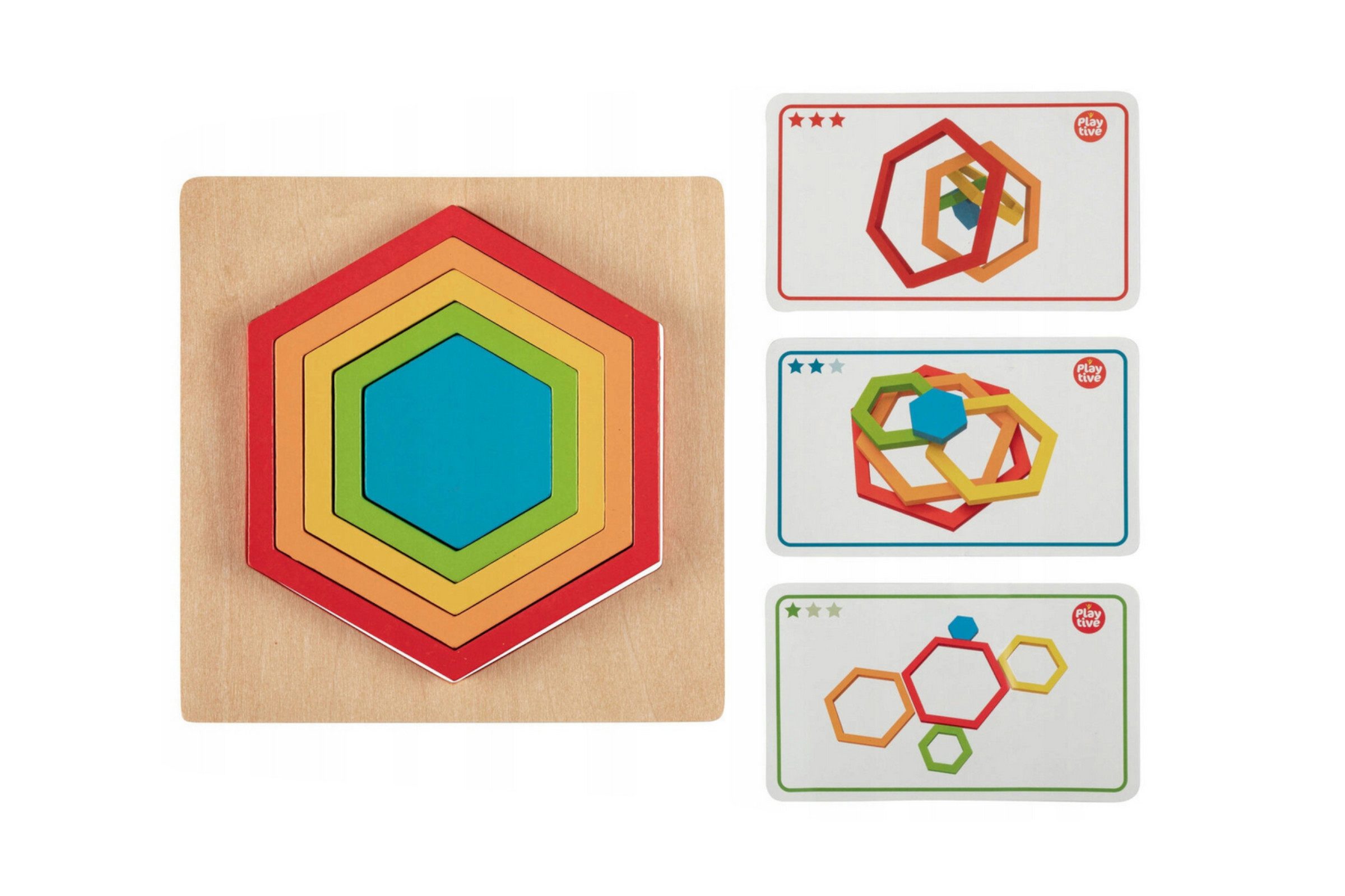 Playtive Puzzle Playtive Holzpuzzle Regenbogen 376110 Sechseck, Puzzleteile