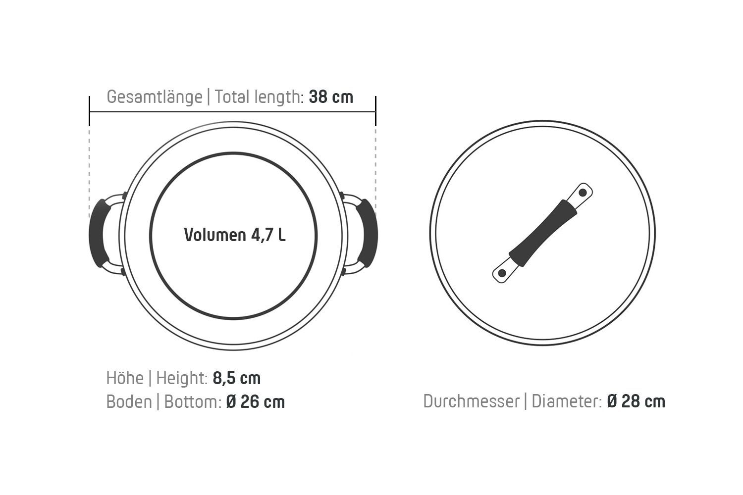 antihaftbeschichtet, mit 28cm (Schmorpfannenset), Schmorpfanne Coolinato Silikongriff Edelstahl – Pfanne