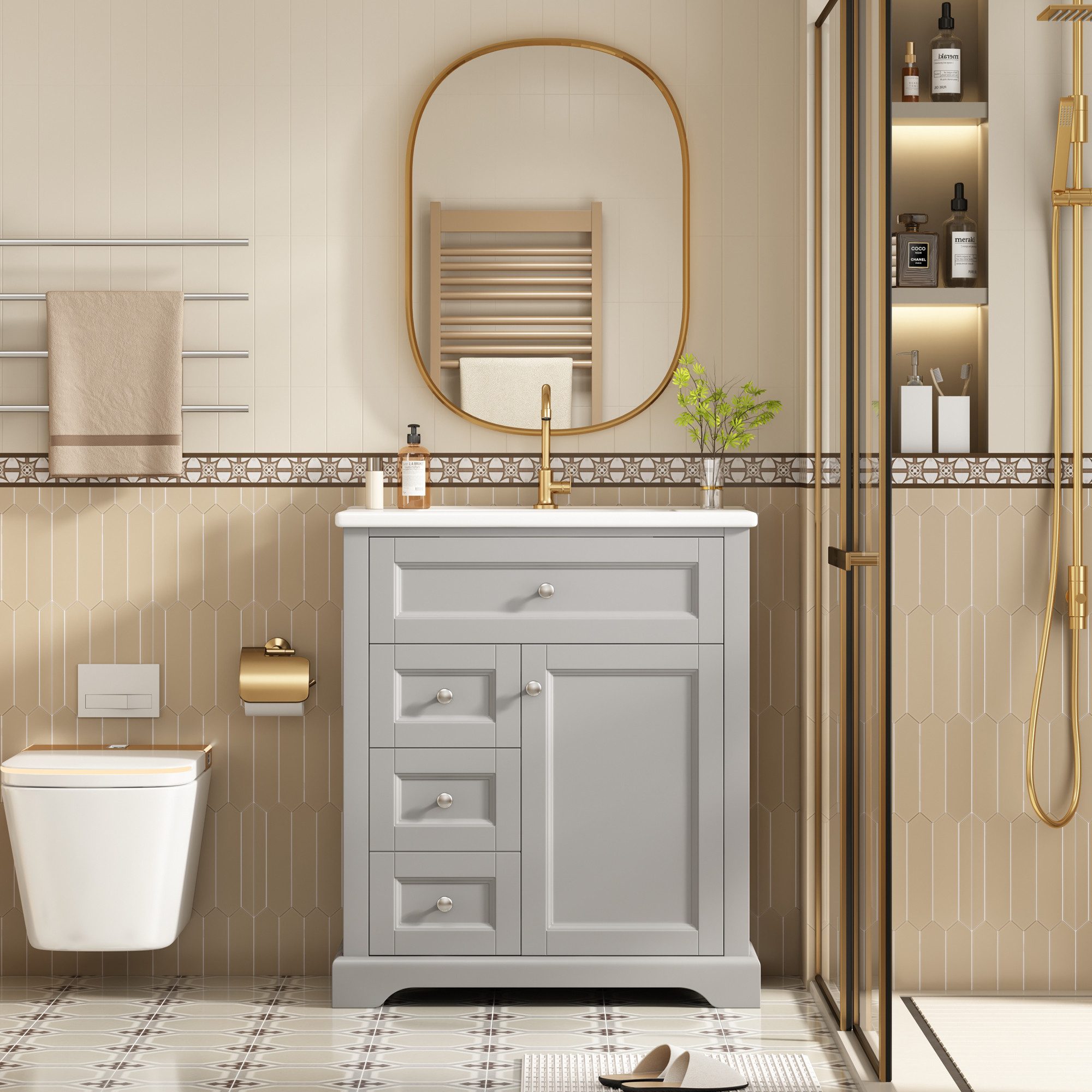 Merax Waschtisch mit Waschbecken (76x46x87cm, 1-St., Badmöbel Badschrank mi günstig online kaufen