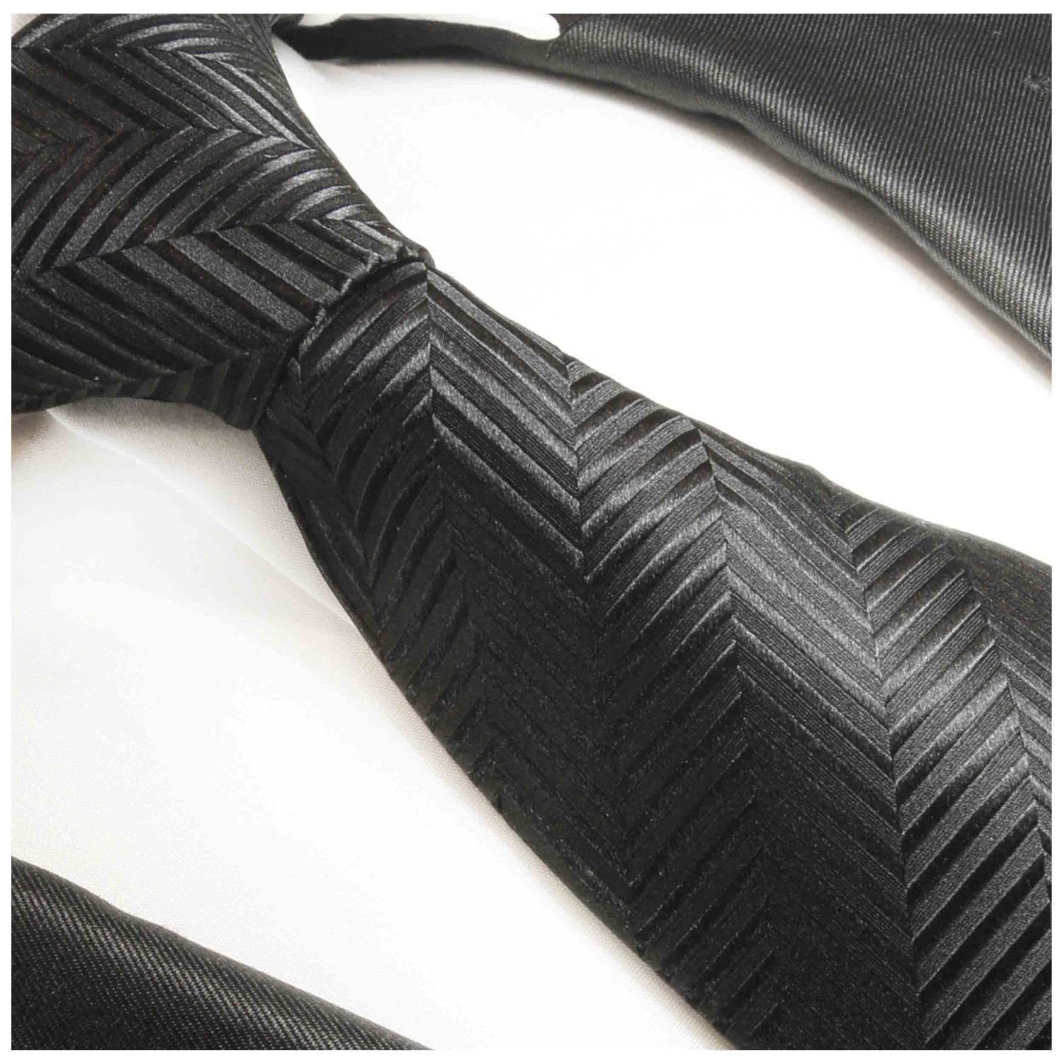 Krawatte Schmal (6cm), mit Krawatte 2-St., Einstecktuch) (Set, Seide Paul Malone modern mit Tuch uni Seidenkrawatte schwarz 100% Herren 2006