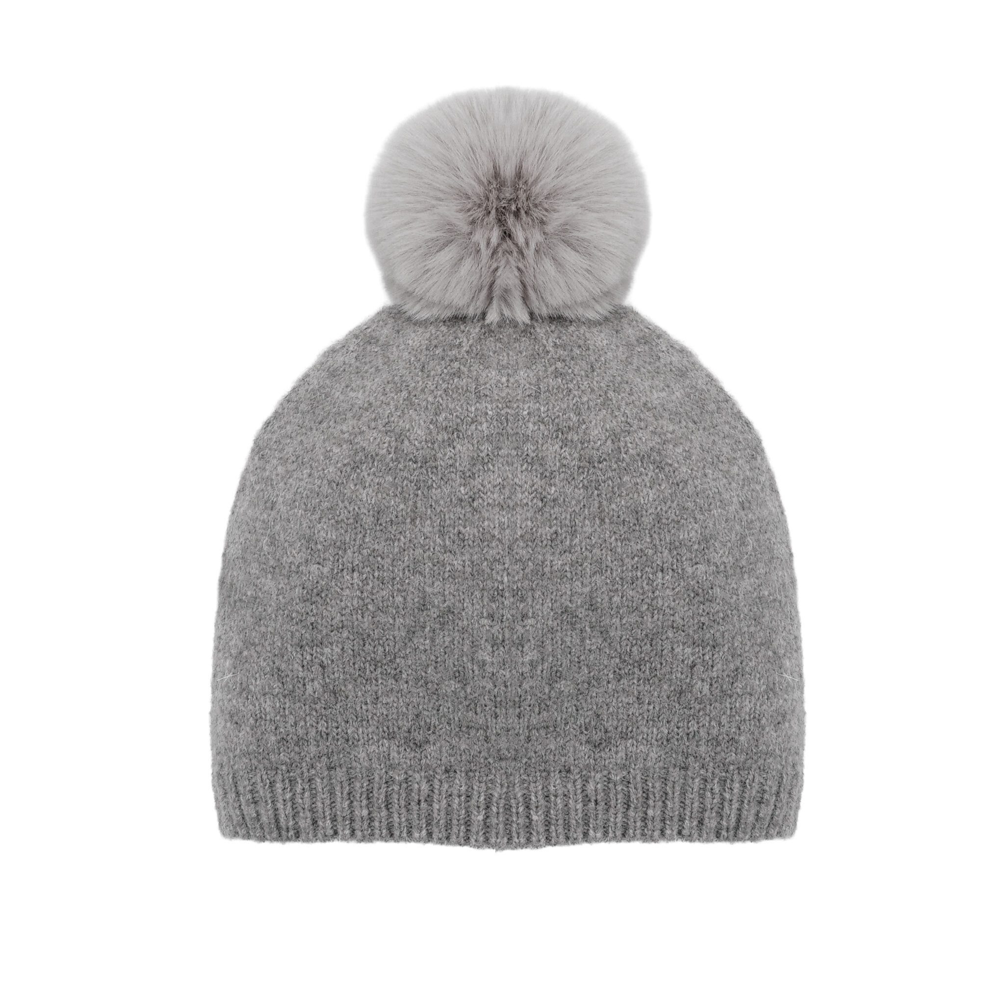 Strickmütze MINI GIRL-Beanie, Plushfutter Kunstfellpompon