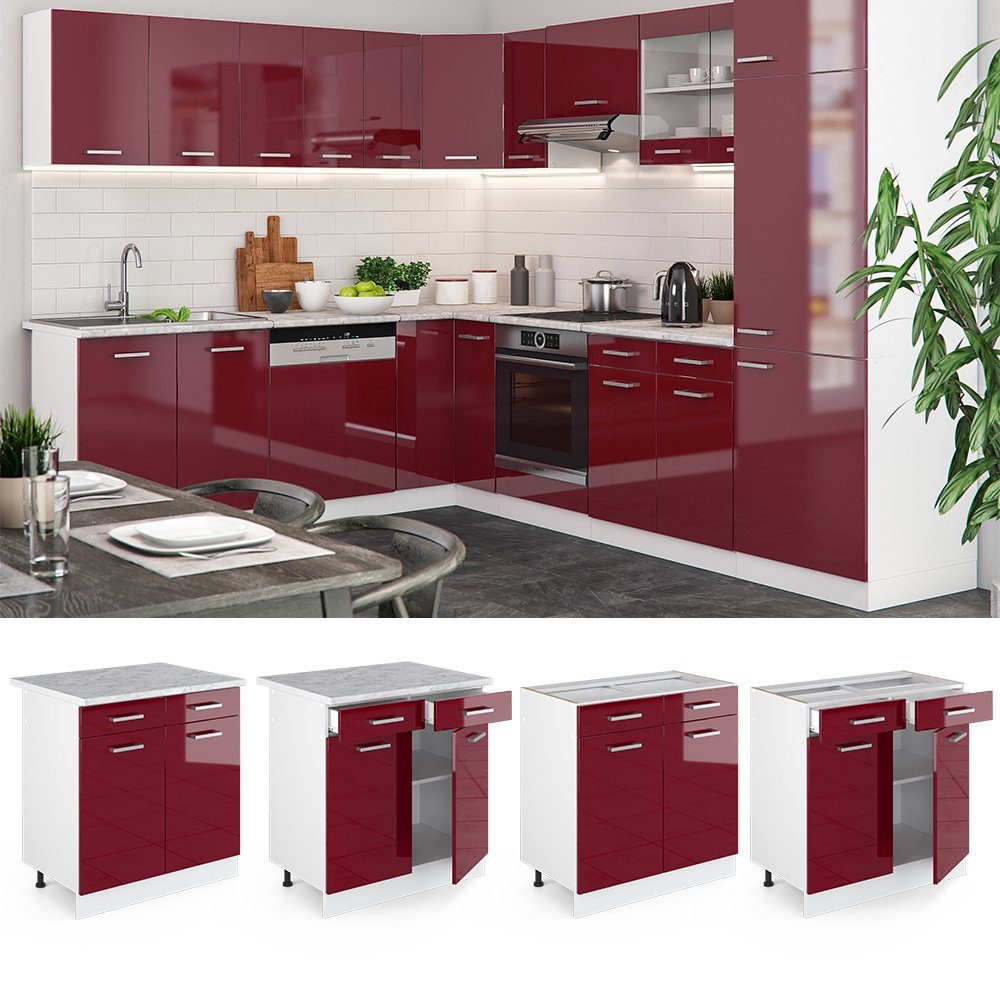 Vicco Unterschrank R-Line, Rot Hochglanz/Weiß, 80 cm ohne Arbeitsplatte (1-St)