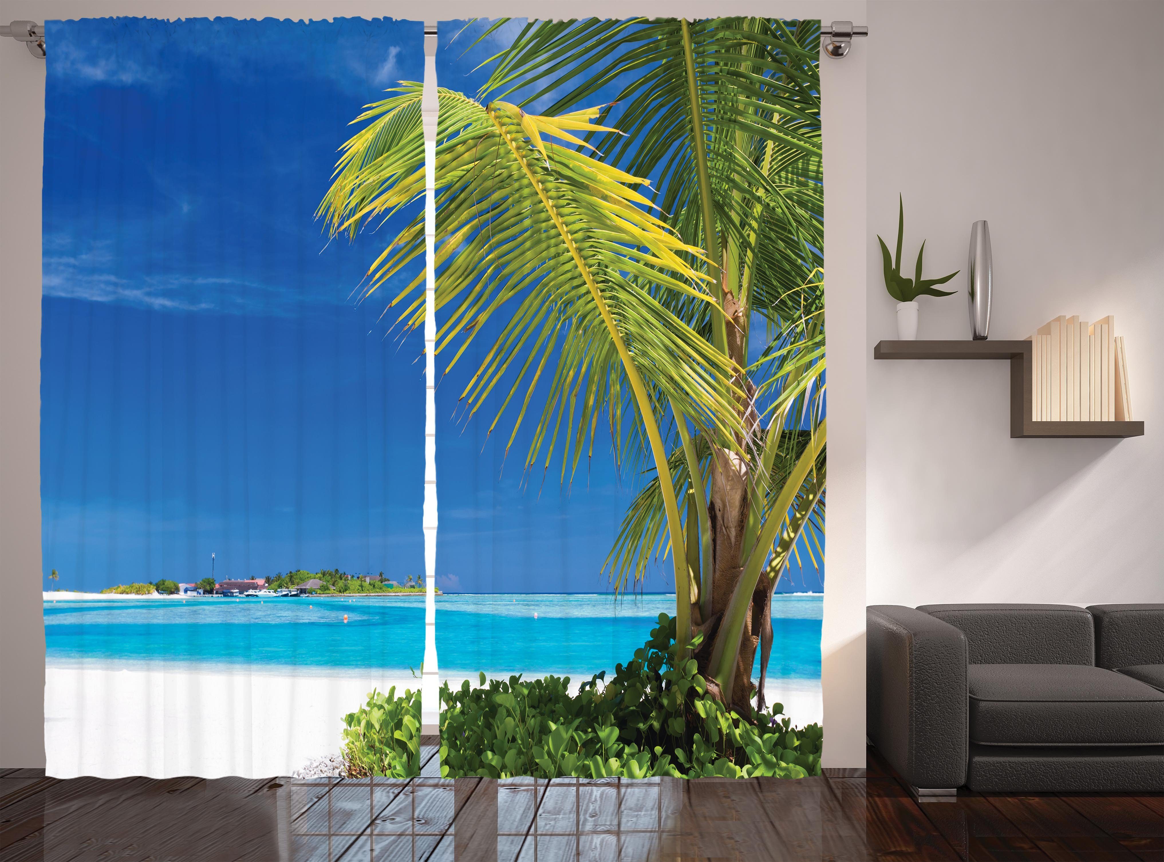 Tropic Gardine Ozean mit Schlafzimmer und Vorhang Haken, Karibik Abakuhaus, Relaxing Kräuselband Schlaufen