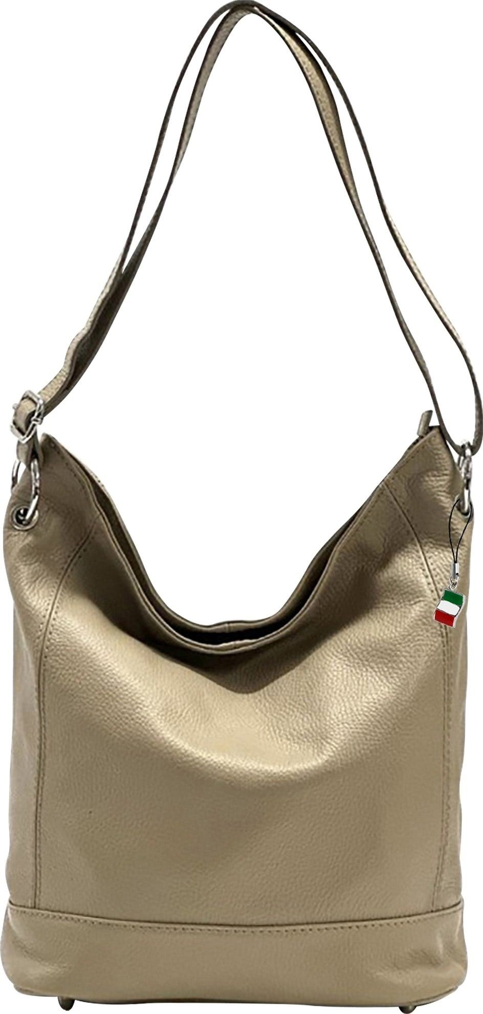 FLORENCE Schultertasche Florence Damen Echtleder Hobo Bag taupe (Schultertasche), Damen Leder Schultertasche, Shopper, taupe, beige ca. 37cm