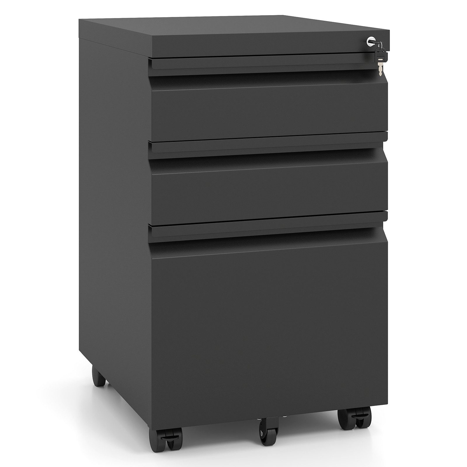 COSTWAY Rollcontainer, Aktenschrank abschließbar Stahl mit 3 Schubladen 44x37x60cm