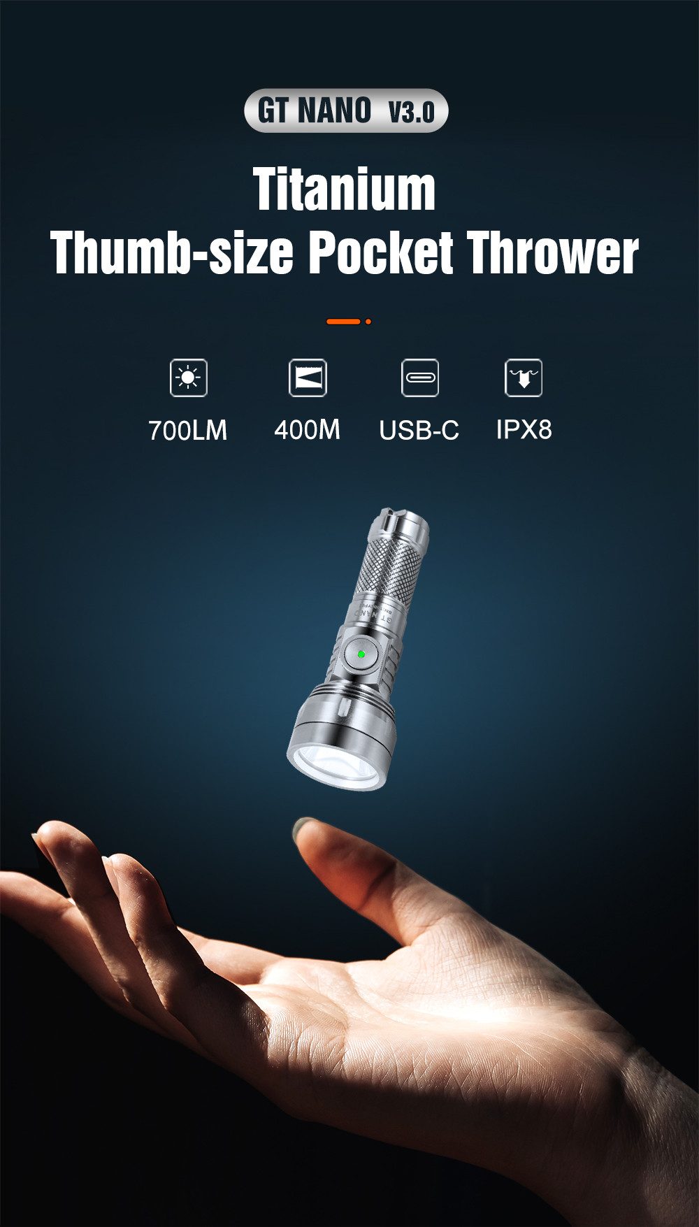 Lumintop Taschenlampe GT Nano 3.0 700 Lumen Thrower Taschenlampe in Titan jetzt mit USB-C (1-St)