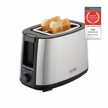 TZS FIRST AUSTRIA Toaster 2 Scheiben, Selbstzentrierfunktion, 7 Bräunungsstufen, 650-750W, für, Auftau- und Aufwärmfunktion, Brötchenwärmer, Schwarz/Edelstahl