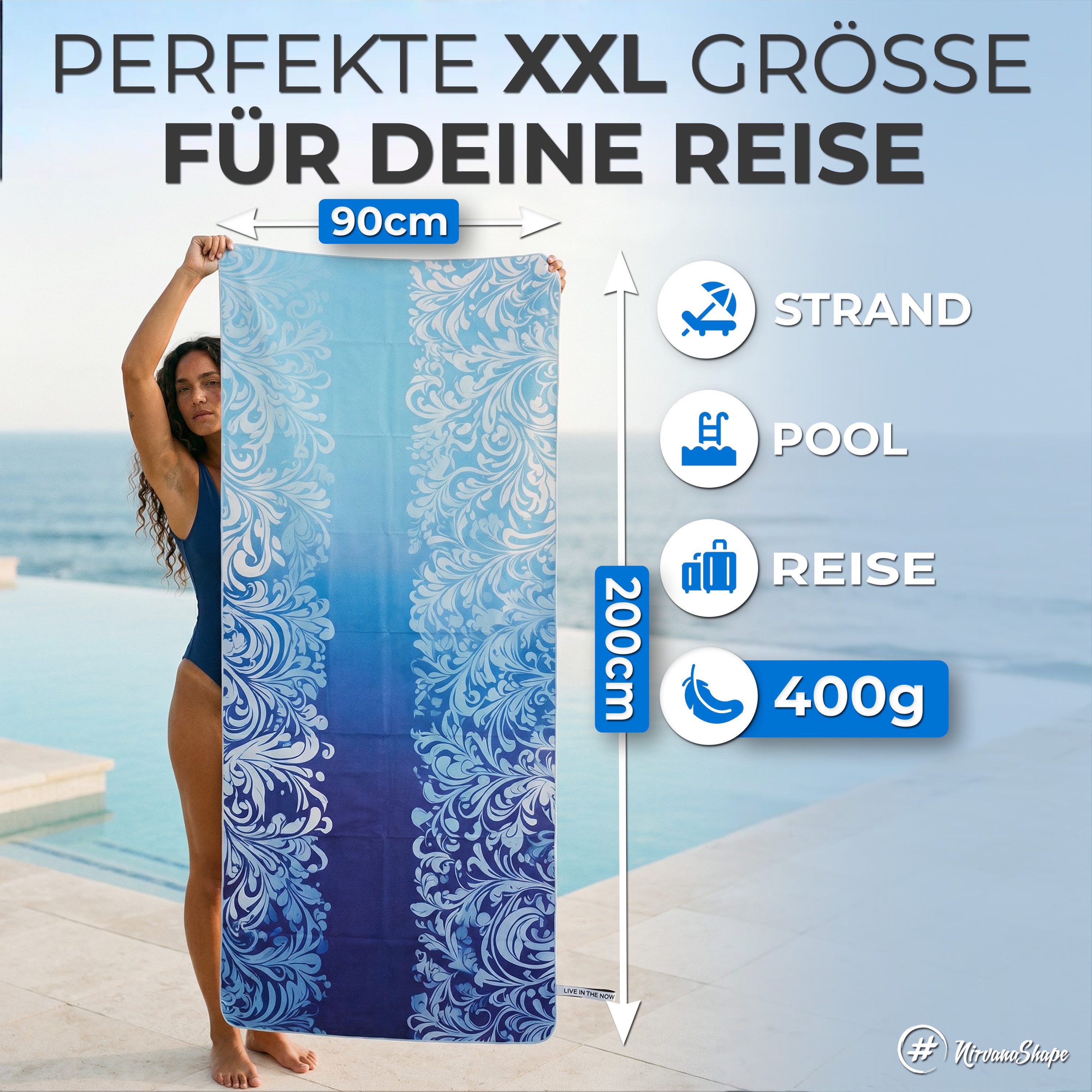 NirvanaShape Strandtuch Reise Handtuch Strandtuch XXL - Strandhandtuch, Mikrofaser Badetuch – Bild 2 von 5