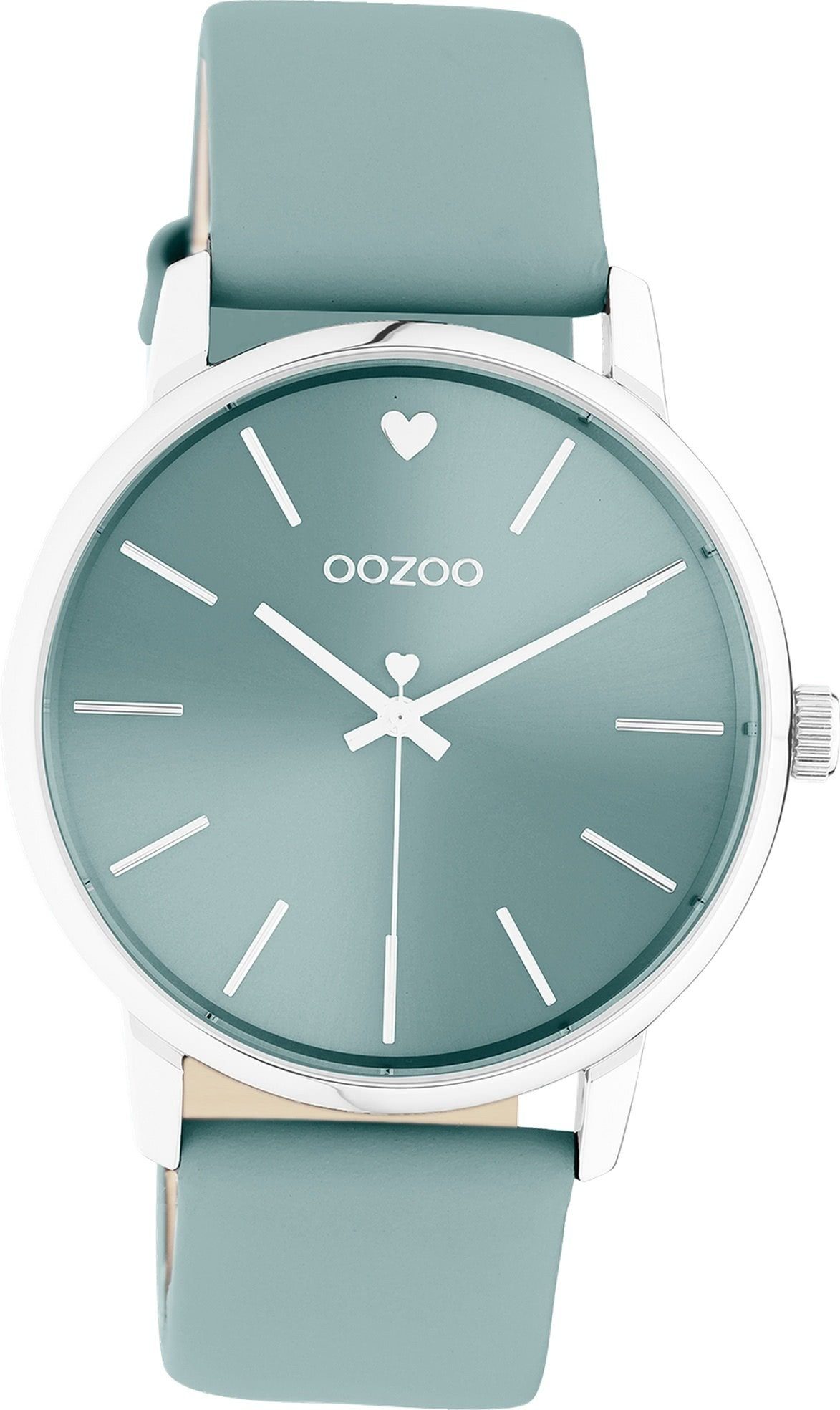 OOZOO Quarzuhr Oozoo Damen Armbanduhr Timepieces, Damenuhr Lederarmband seeblau, rundes Gehäuse, groß (ca. 40mm)