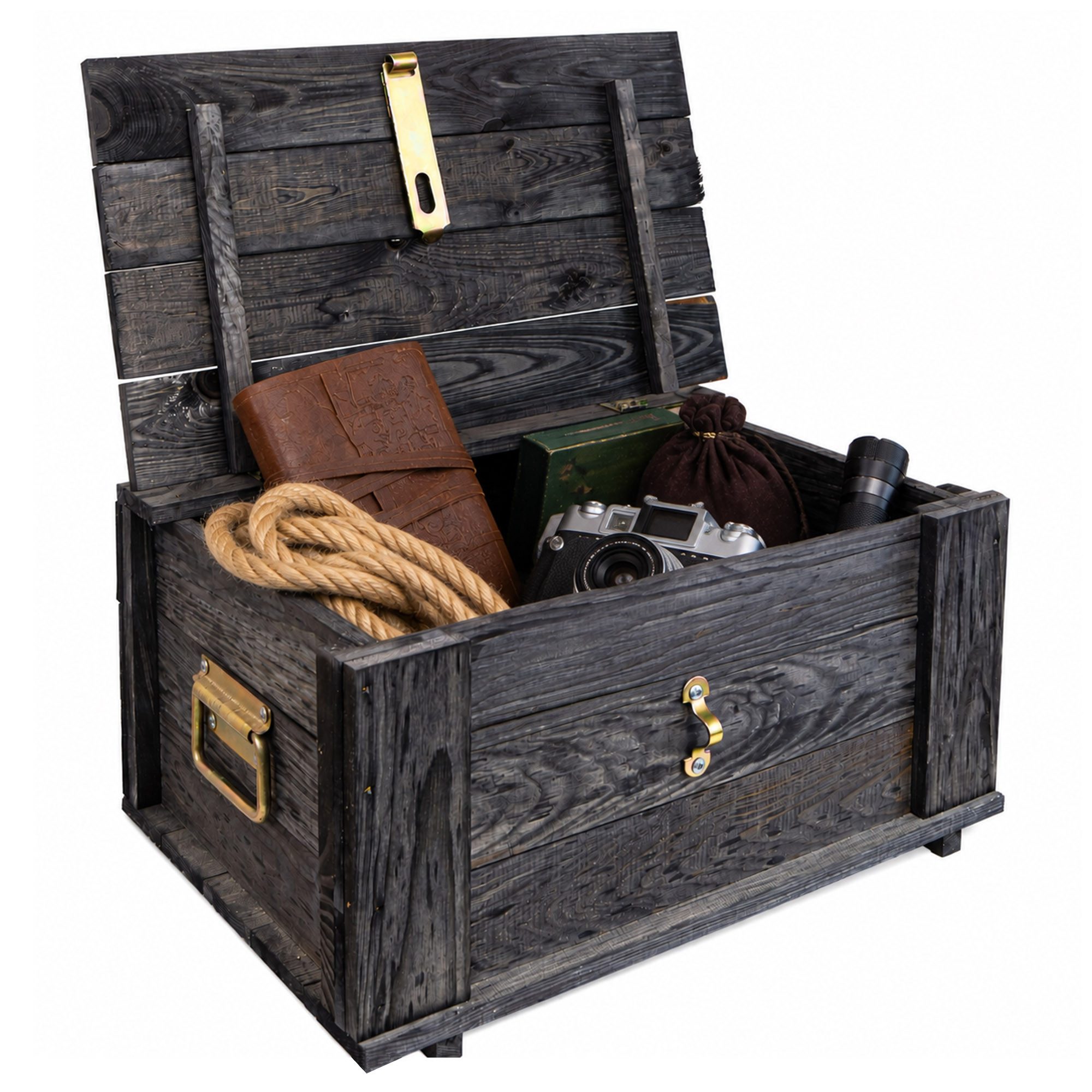 Kistenkolli Altes Land Allzweckkiste Truhe Hugo Vintage schwarz mit Deckel 50 x 36 x 26cm (Spar-Set, 1er Set)