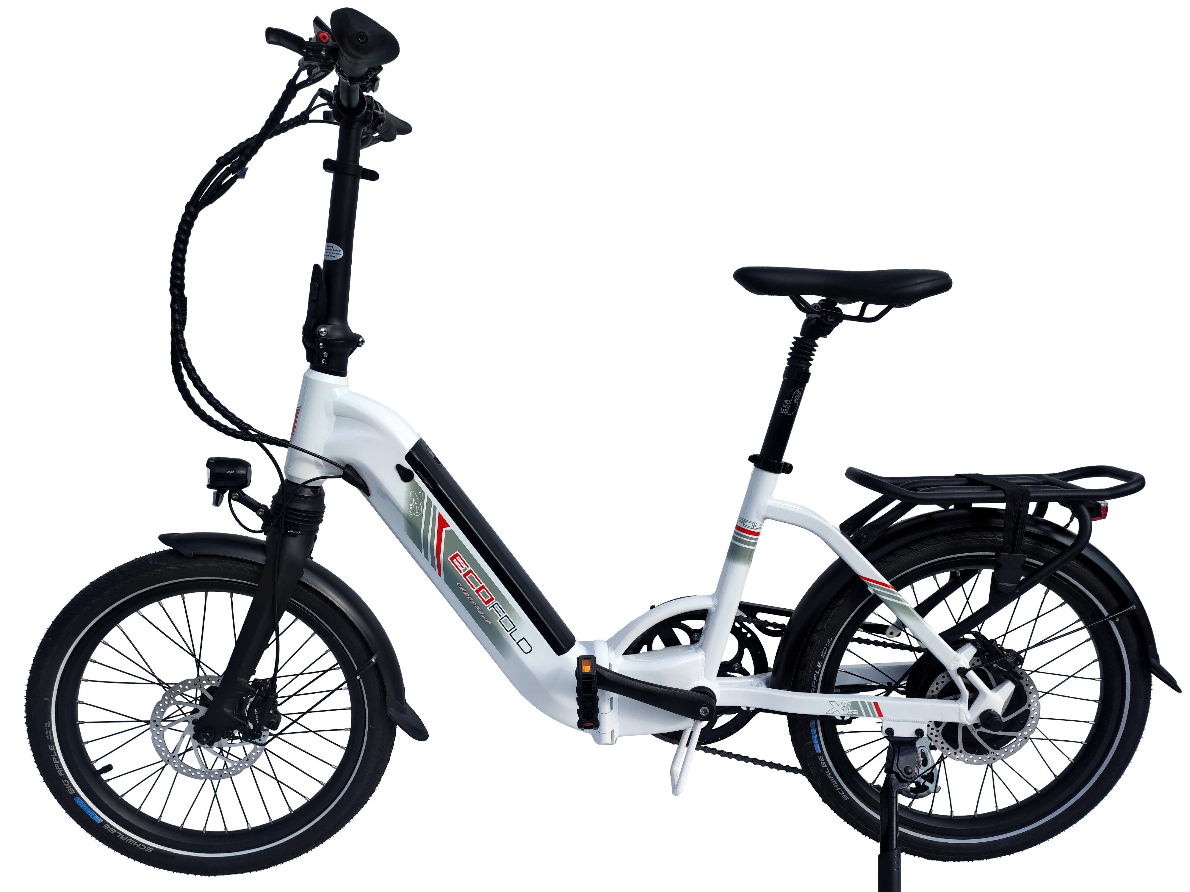 Ecofold E-Bike Faltrad 20 Zoll ECOFOLD BFH400N E-Bike Bafang Heckmotor 250W weiss, 7 Gang Shimano Shimano 7-Gang Trigger Kettenschaltung Schaltwerk, Kettenschaltung, Heckmotor, 504,00 Wh