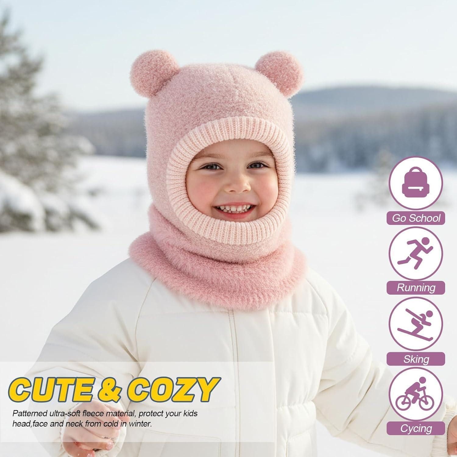 LuxusKollektion Sturmhaube Schlupfmütze Winter Kinder Mädchen Jungen Fleece Bommel Rosa