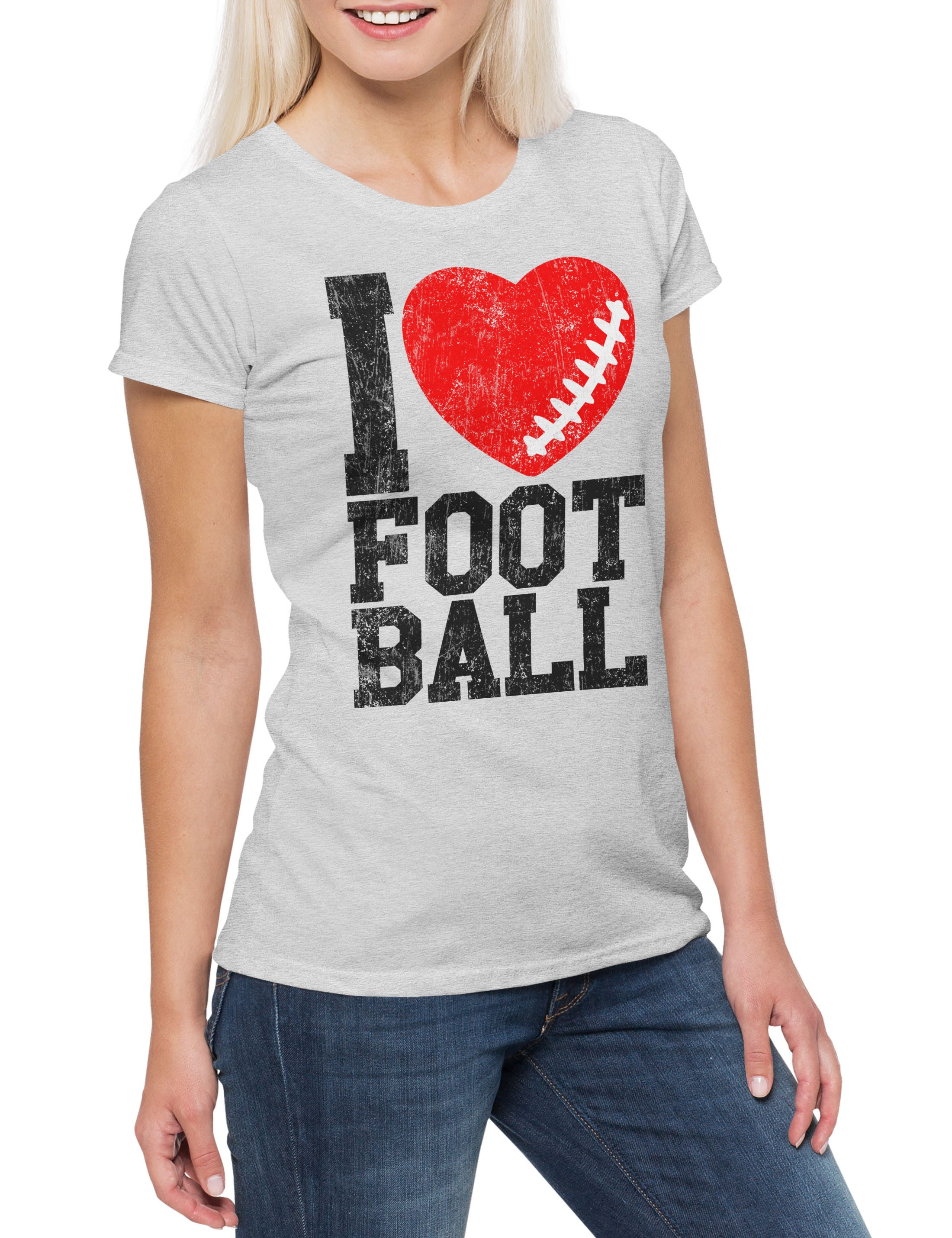 Print-Shirt I Love Football II Damen T-Shirt American US USA Hearts Heart Herz
