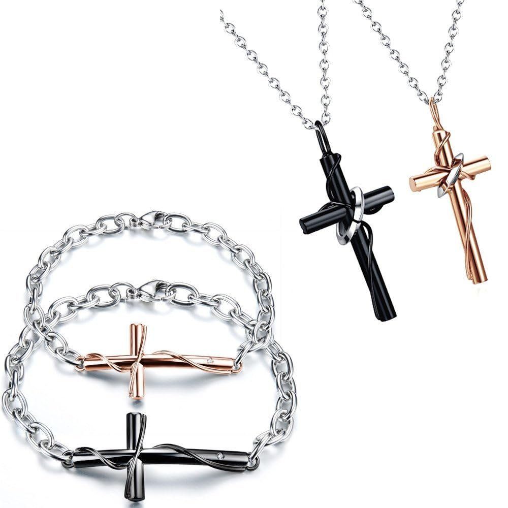 Kim Johanson Schmuckset Kreuz (Set, 4-tlg), Pärchen Schmuckset mit Halsketten und Armbänder