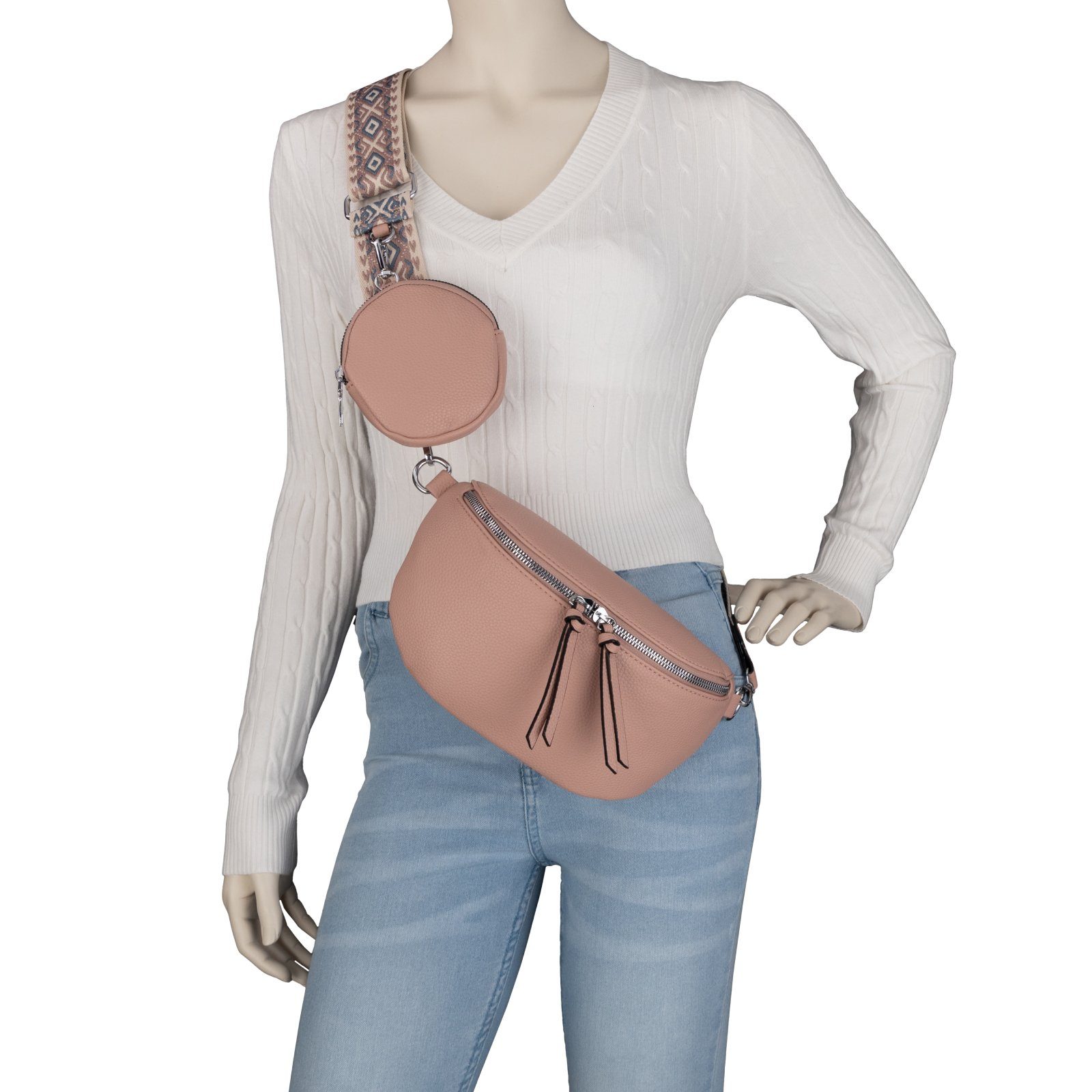 EAAKIE Gürteltasche Bauchtasche Umhängetasche Crossbody-Bag Kunstleder Italy-Design, als Schultertasche, CrossOver, Umhängetasche tragbar