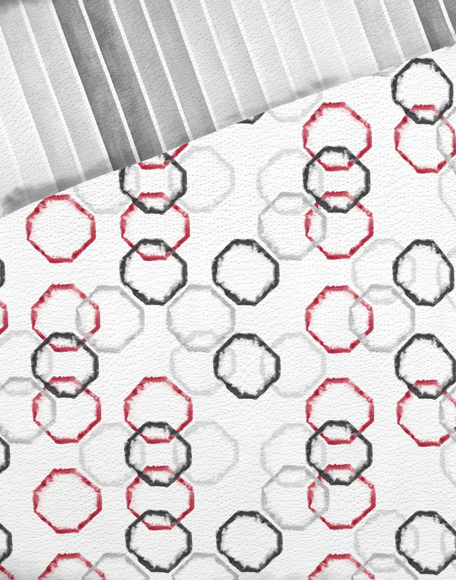 JACK Wendebettwäsche 135x200cm Movement Grafik Rot Anthrazit Kaeppel, Seersucker, 2 teilig, ausdrucksstarkes Design