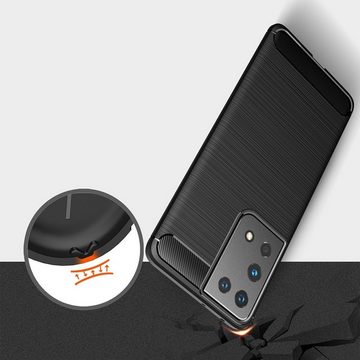 CoverKingz Handyhülle Hülle für Samsung Galaxy S21 Ultra Handyhülle Silikon Case Cover Etui 15,84 cm (6,2 Zoll) - 17,30 cm (6,8 Zoll), Handyhülle Bumper Silikoncover Softcase Carbonfarben