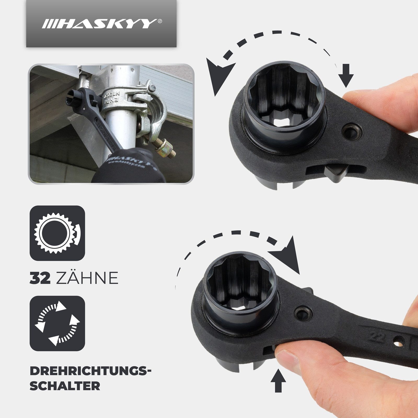 HASKYY Ratsche Gerüstbauratsche 19x22mm geschlitzt Flügelmutter Gerüstbau Gerüstknarr