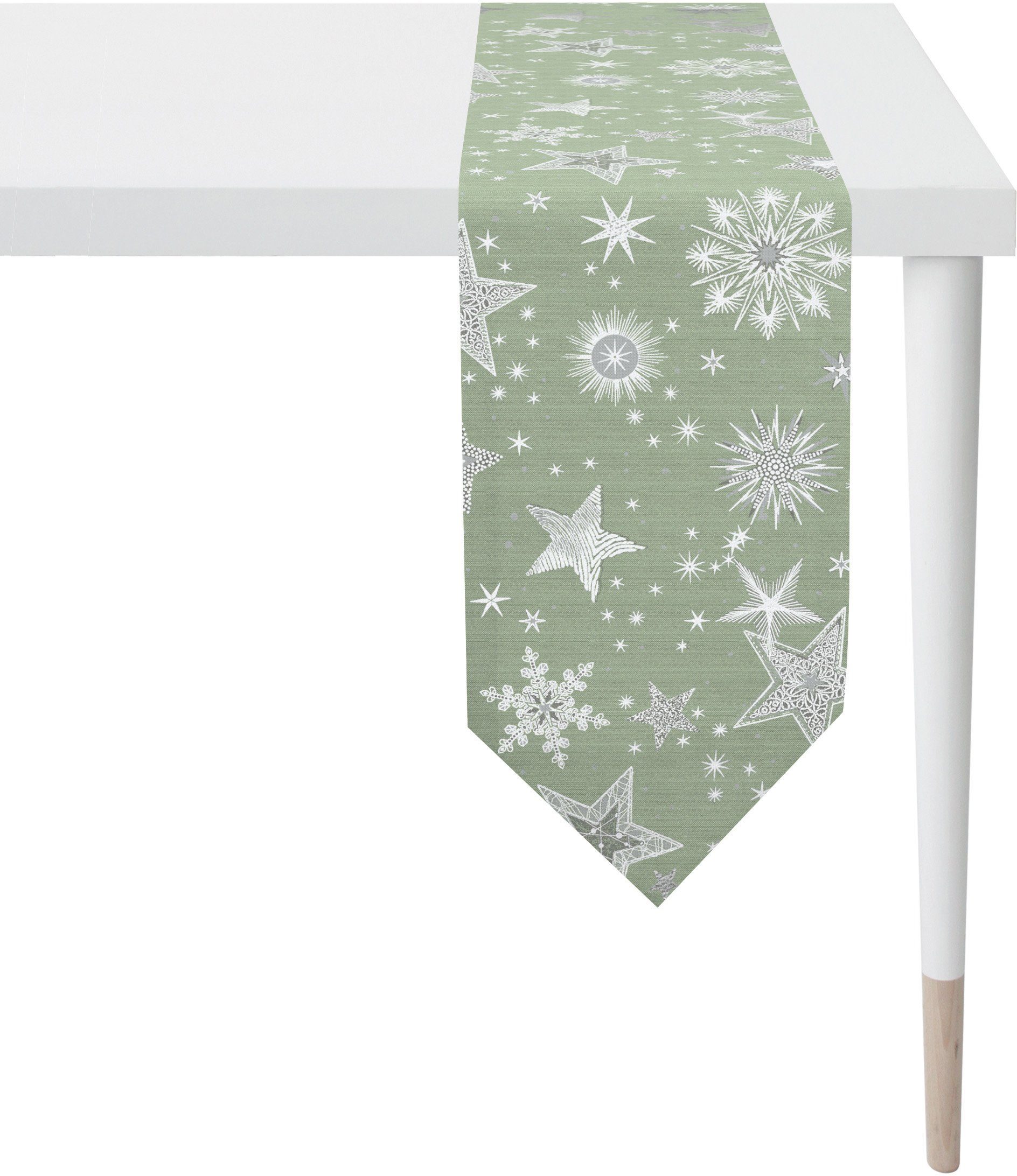 Tischband (1-tlg), APELT CHRISTMAS Weihnachten grün/silberfarben ELEGANCE, Weihnachtsdeko, 9602 Lurex-Jacquardgewebe