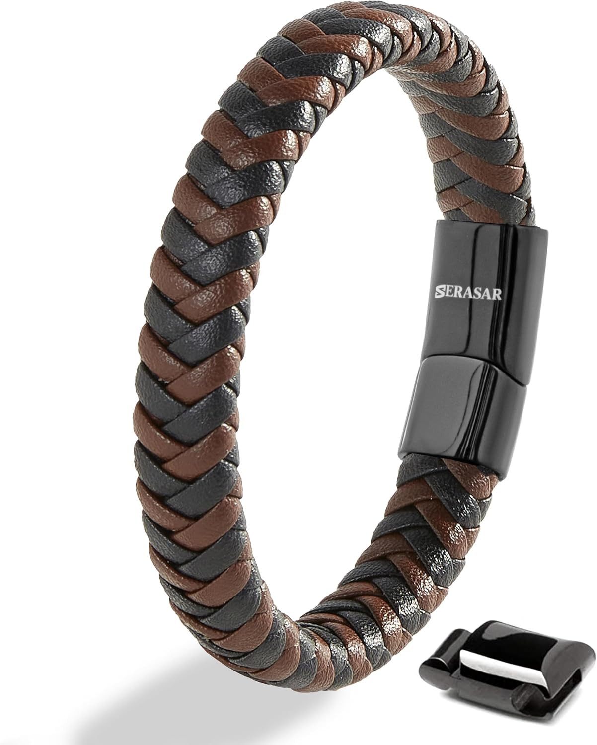 SERASAR Armband Echtlederarmband für Herren "Steady", Magnetic clasp