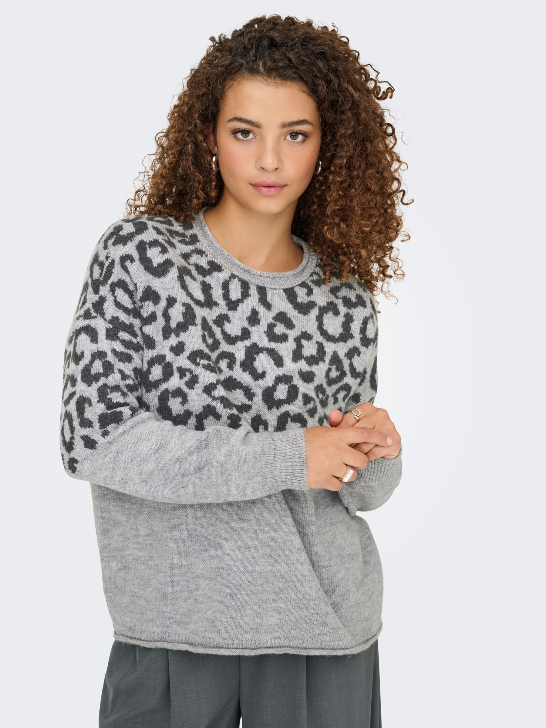 ONLY Rundhalspullover ONLJADE ANIMAL LS O-NECK NOOS KNT Kunstfaser, regular fit